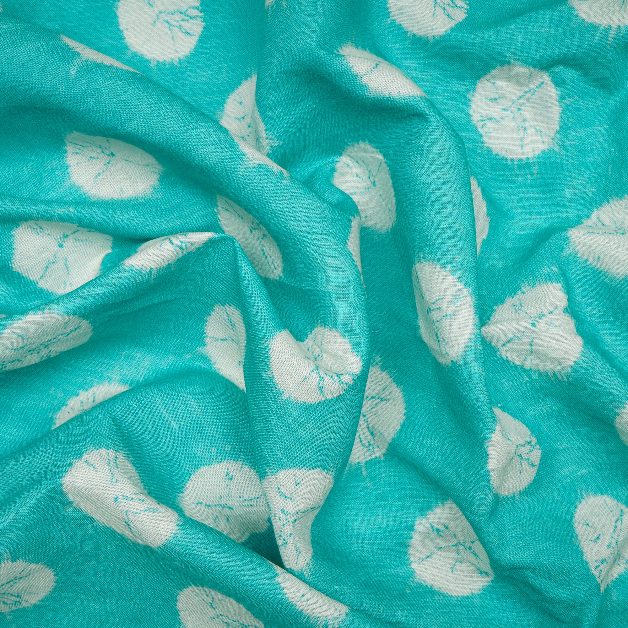 Pool Blue Bandhani Pattern Digital Print Fancy Linen Fabric