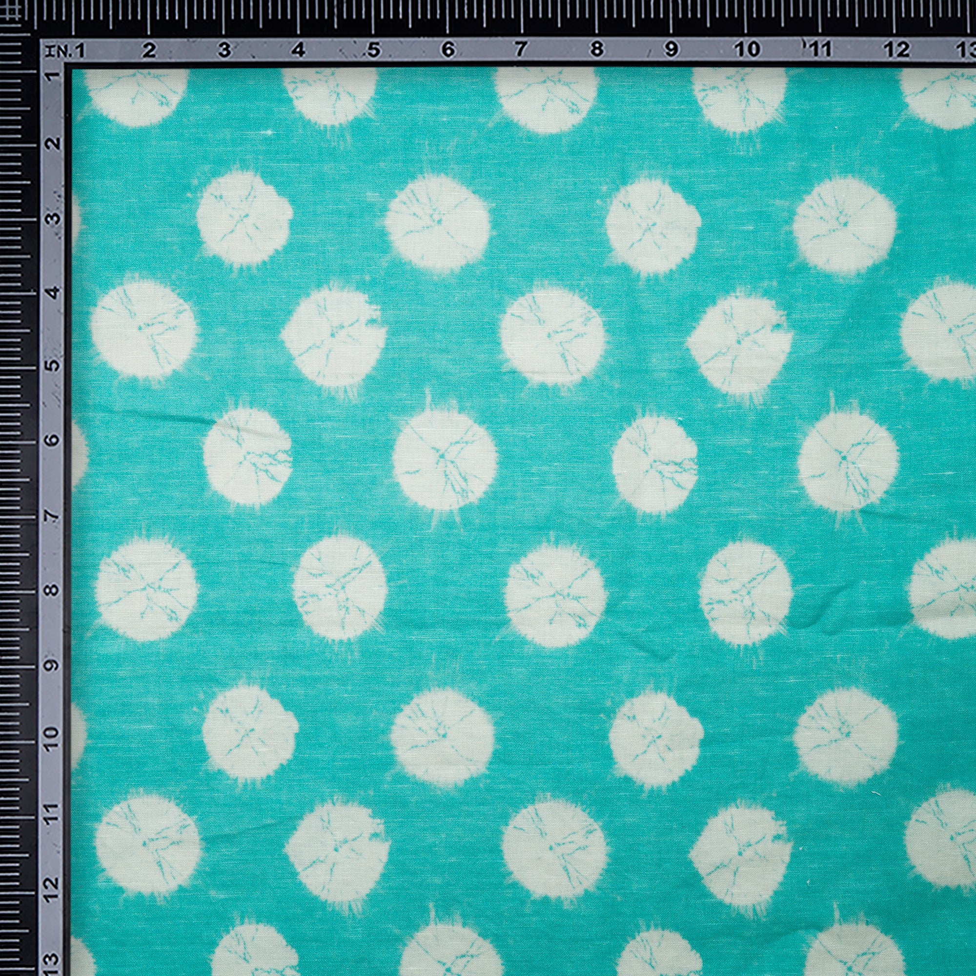 Pool Blue Bandhani Pattern Digital Print Fancy Linen Fabric