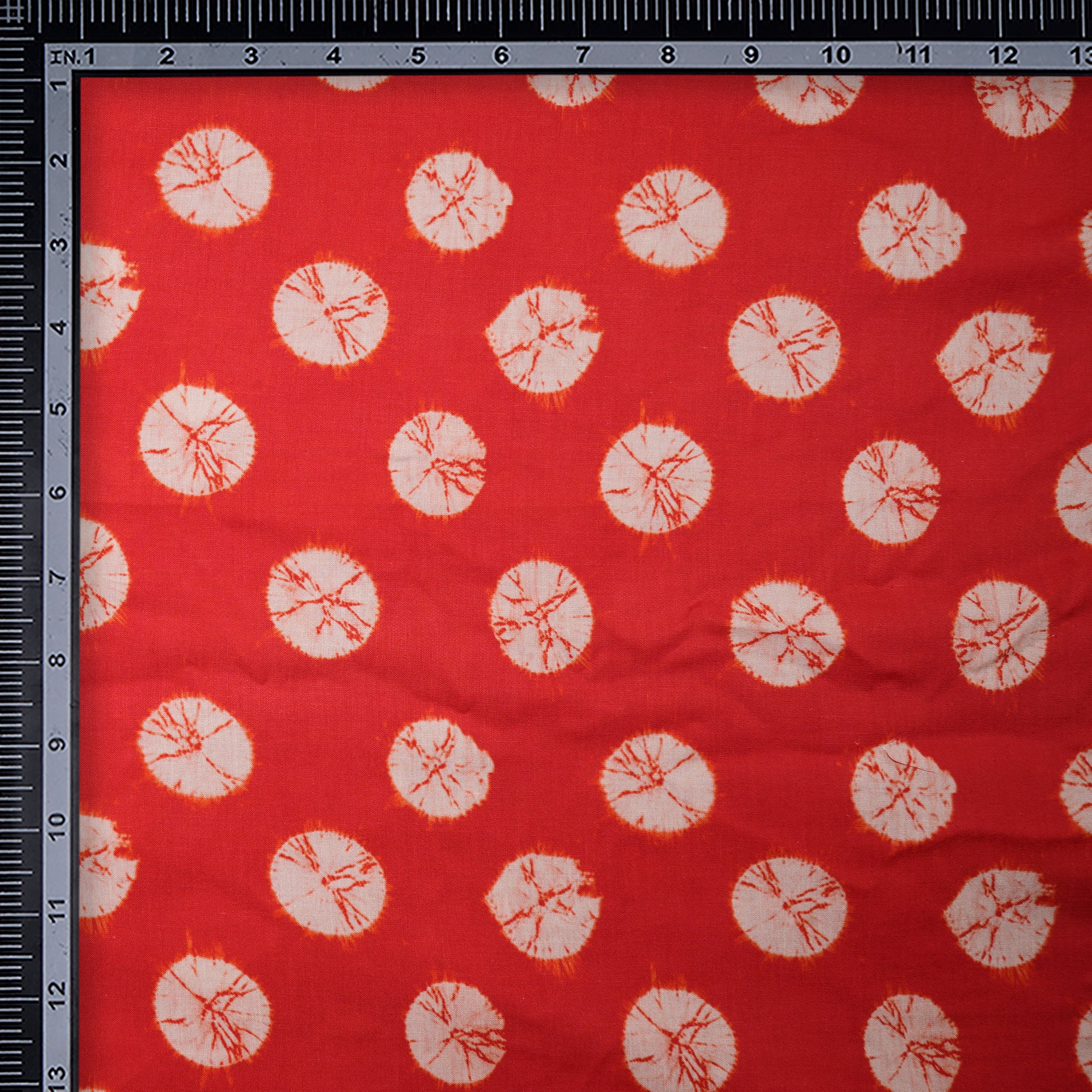 Flame Scarlet Bandhani Pattern Digital Print Fancy Linen Fabric