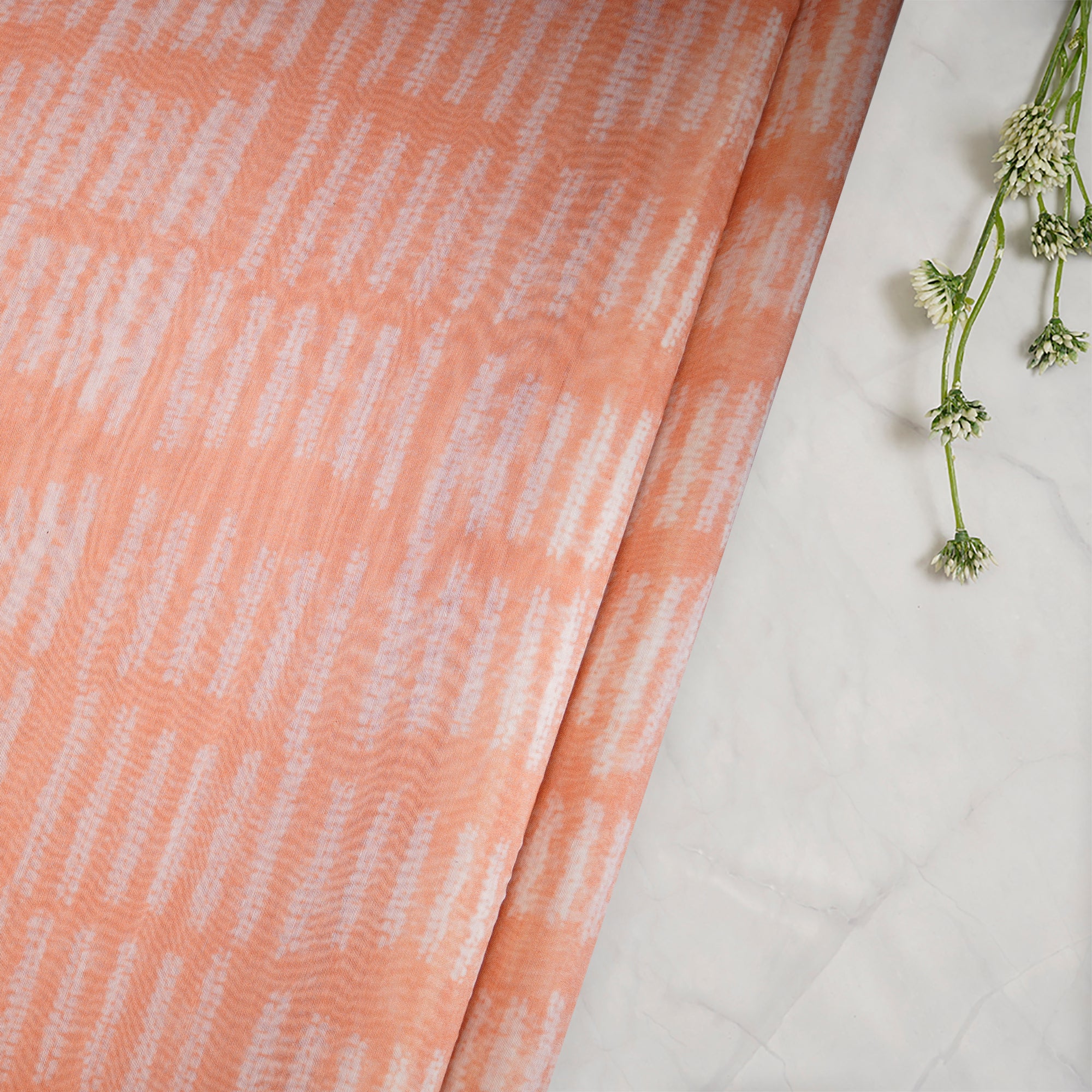 Peach Shibori Pattern Digital Print Chanderi Fabric