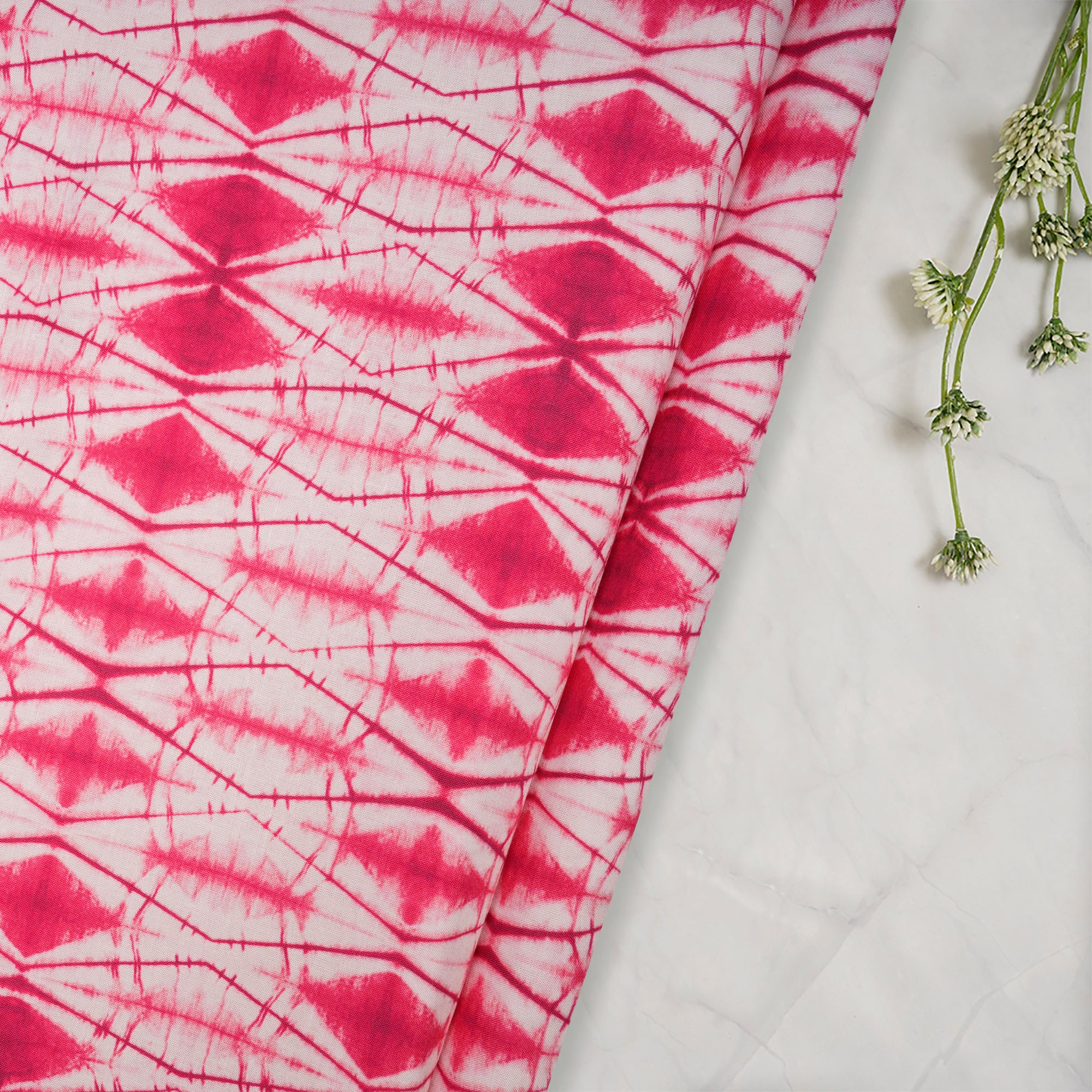 Hot Pink Shibori Pattern Digital Print Fancy Linen Fabric