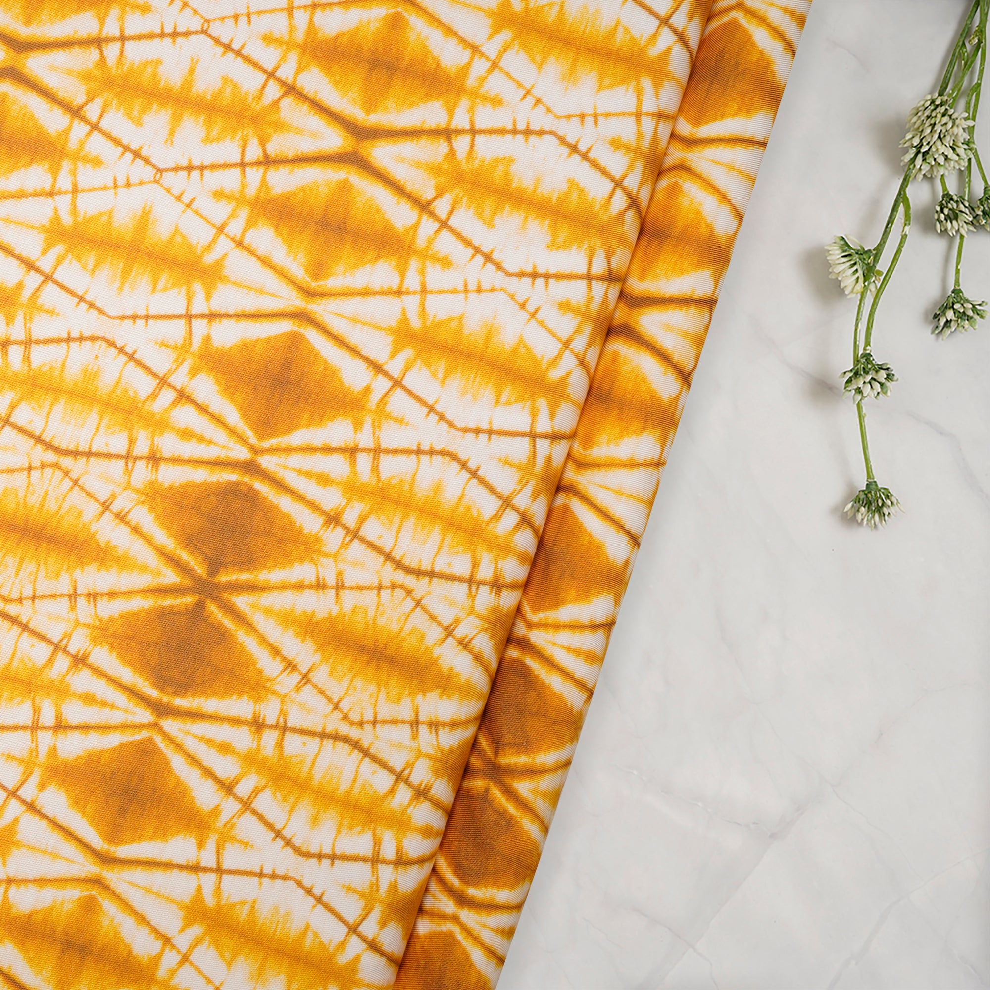 Spicy Mustard Shibori Pattern Digital Print Fancy Linen Fabric