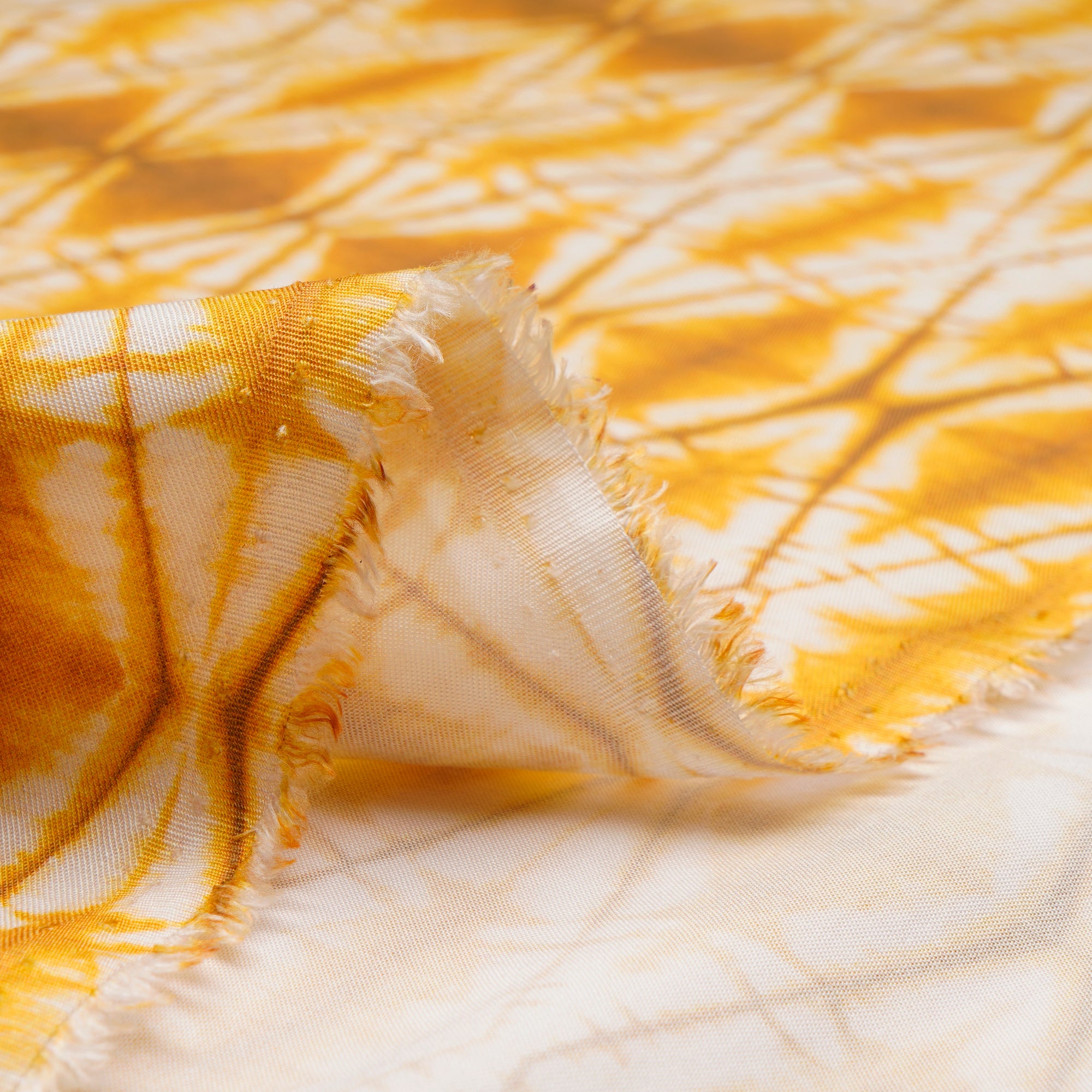 Spicy Mustard Shibori Pattern Digital Print Fancy Linen Fabric