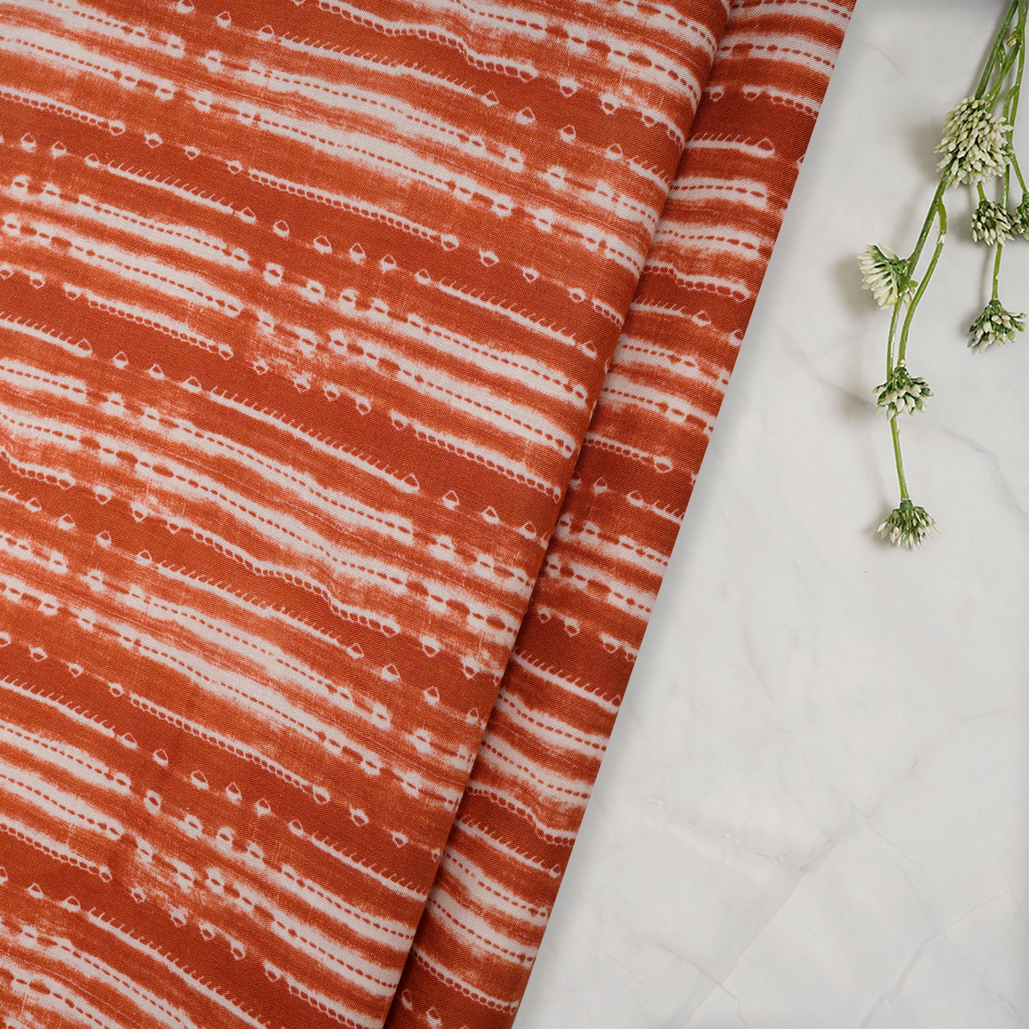 Mecca Orange Shibori Pattern Digital Print Fancy Linen Fabric