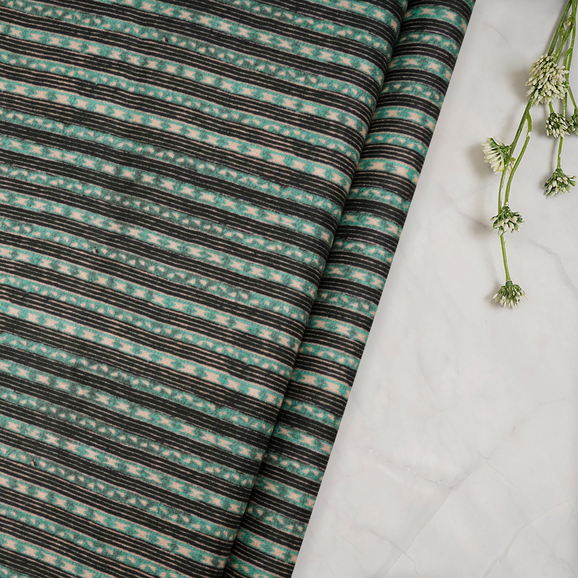 Green-Black Stripe Pattern Digital Print Tencel Modal Twill Fabric