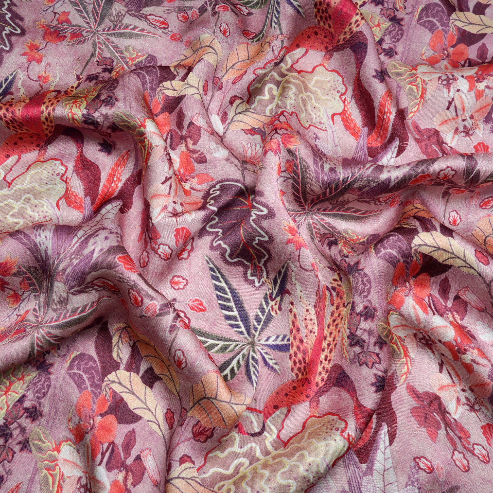 Baby Pink Floral Pattern Digital Print Modal Satin Fabric