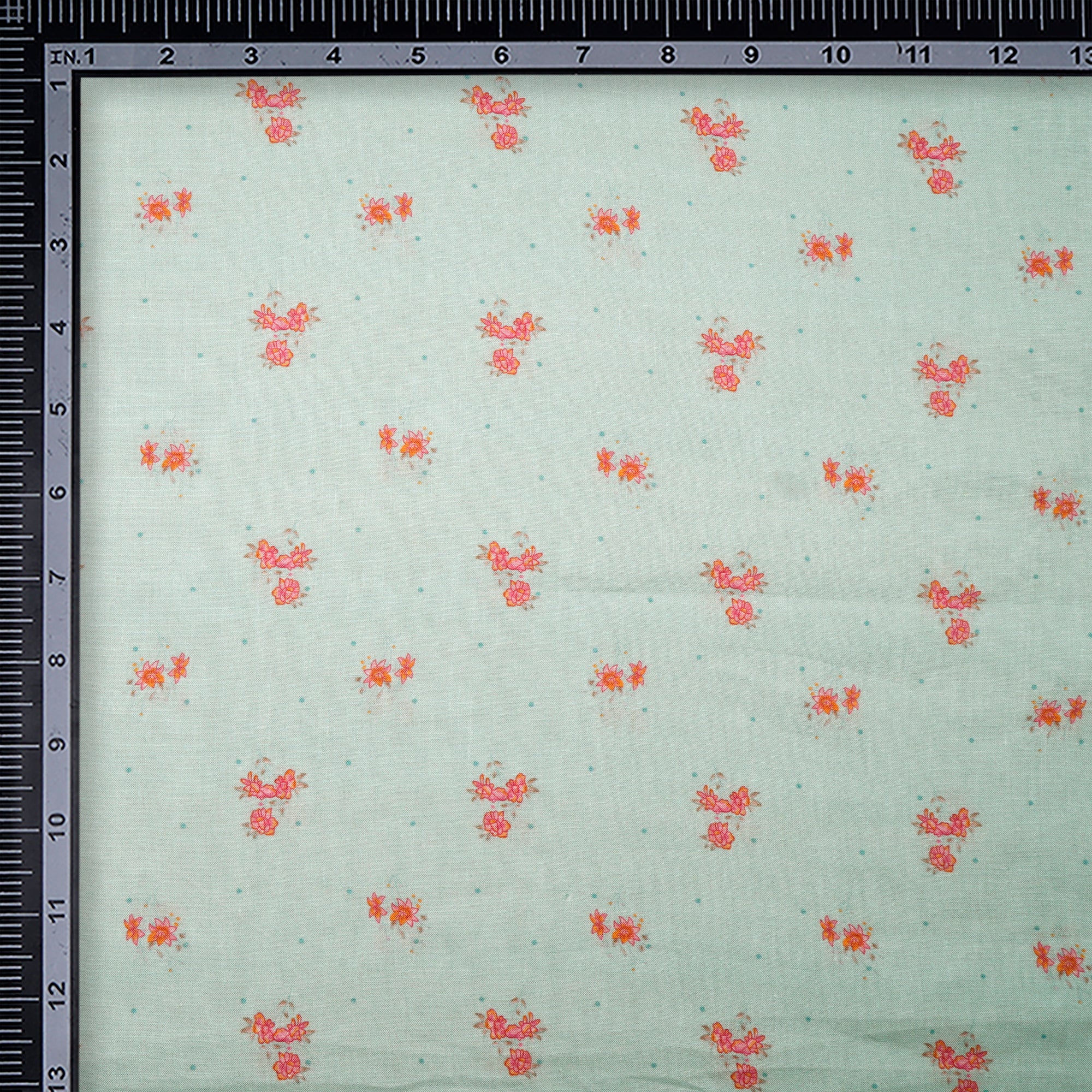 Pastel Green Floral Pattern Digital Print Pure Linen Fabric