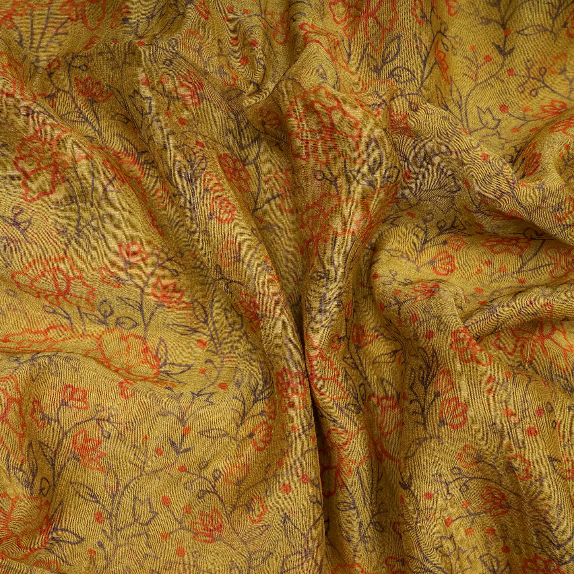 Mustard Floral Pattern Digital Print Chanderi Fabric