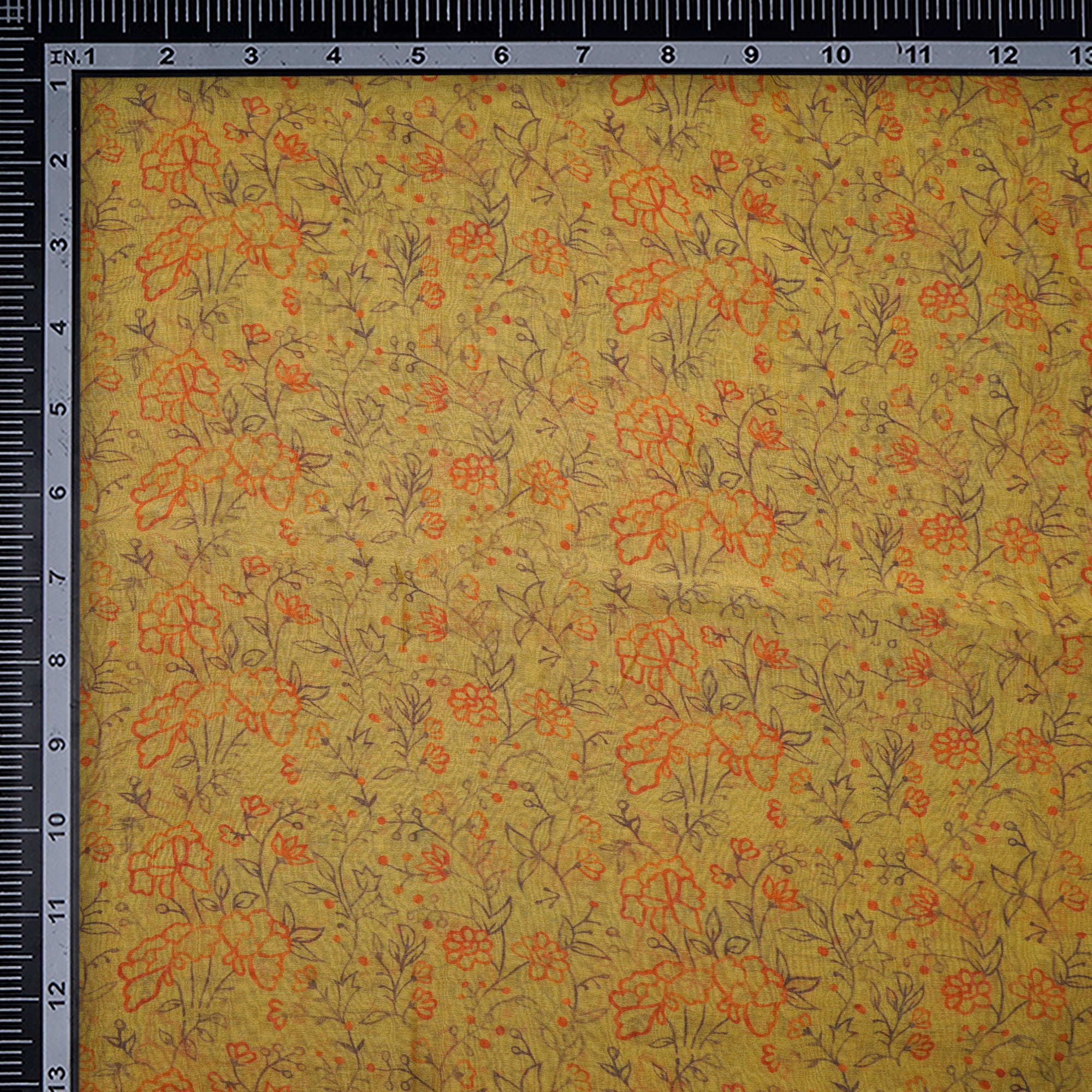 Mustard Floral Pattern Digital Print Chanderi Fabric