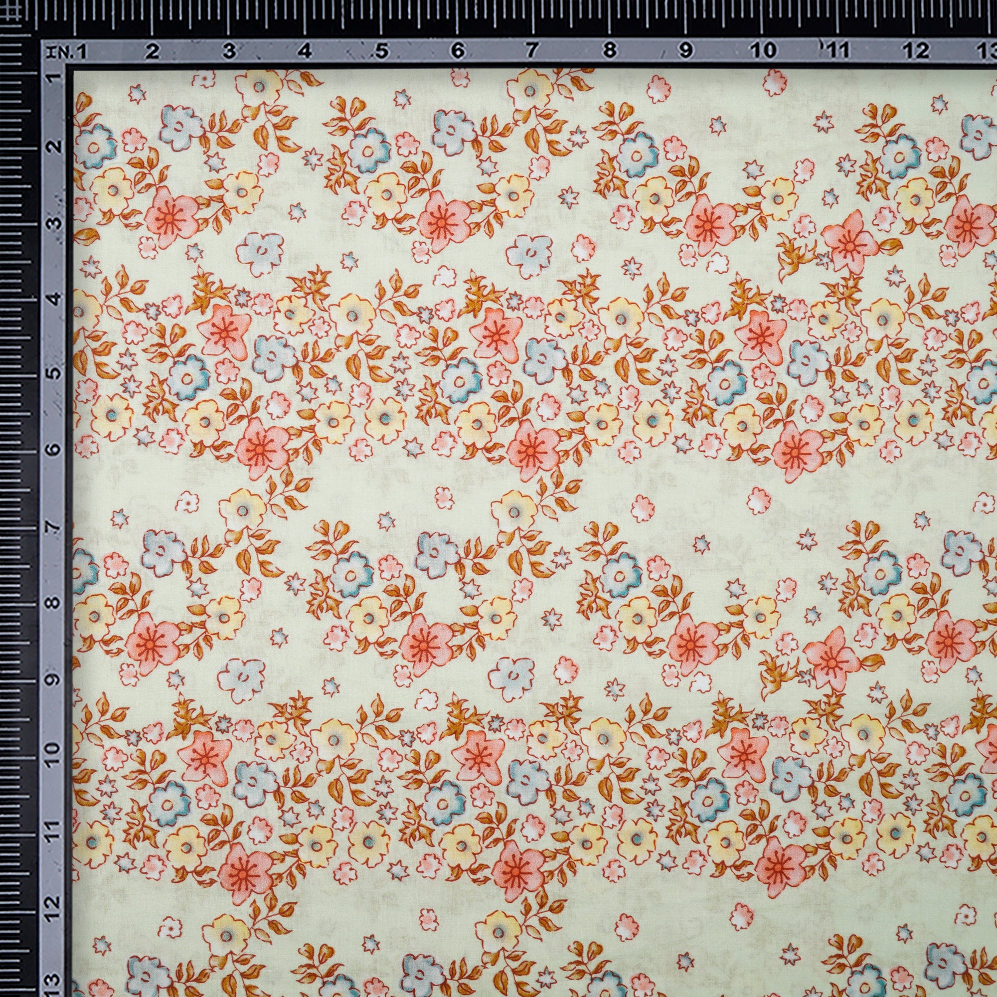 Mint Green Floral Pattern Digital Print Cambric Fabric
