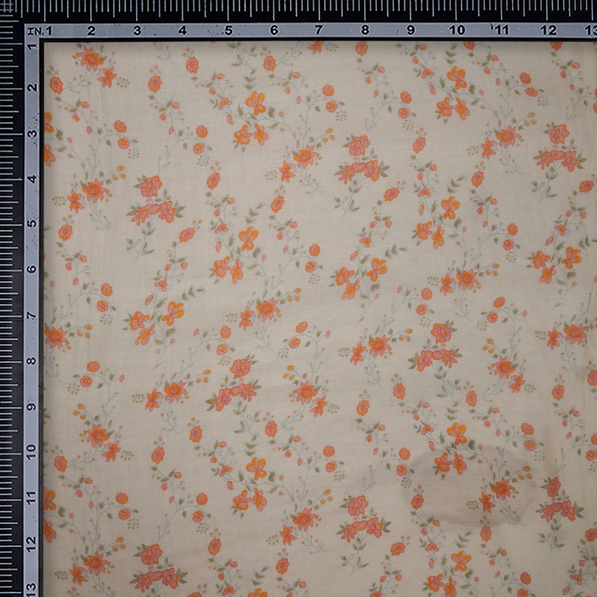 Off-White Floral Pattern Digital Print Fine Mul Chanderi Fabric
