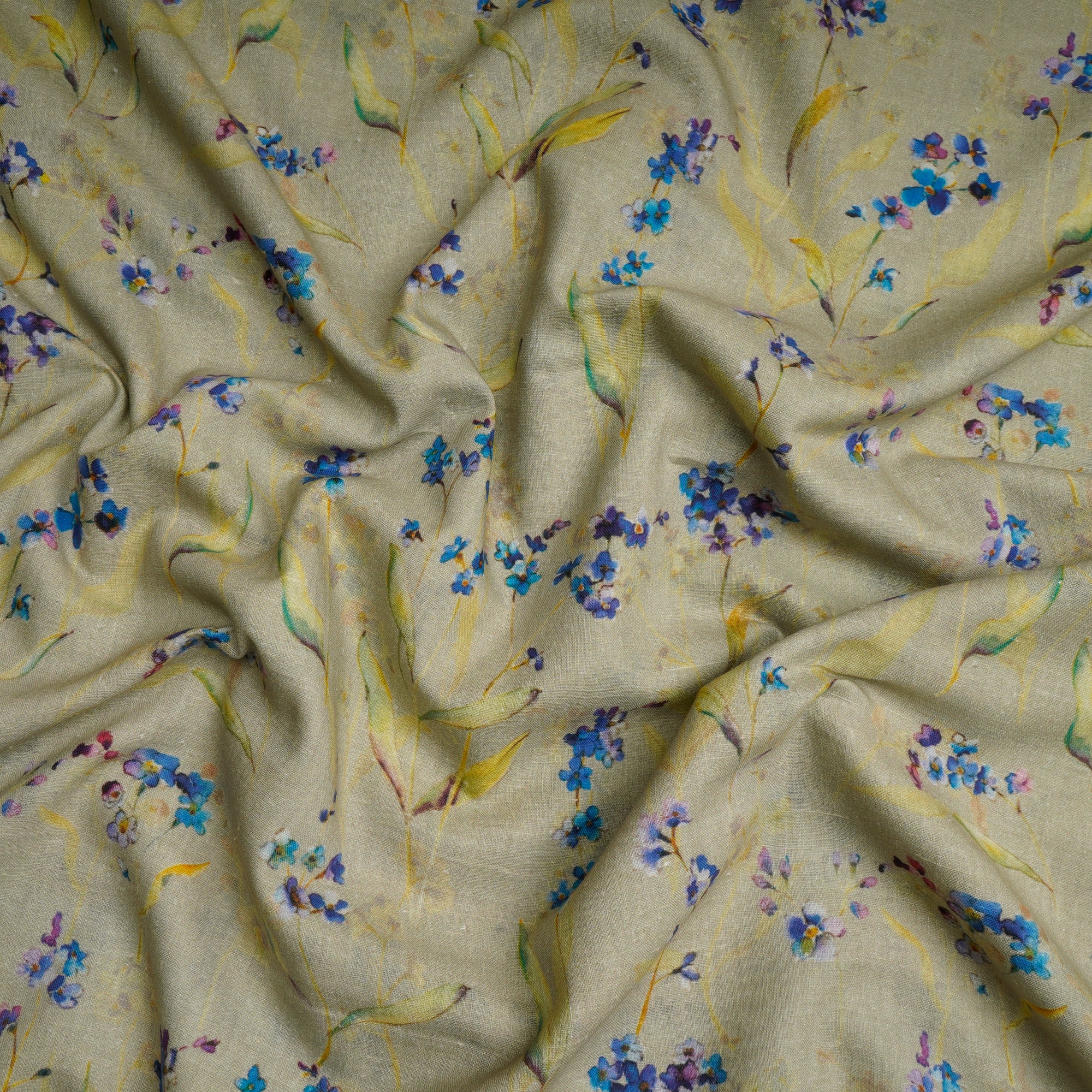 Tender Greens Floral Pattern Digital Print Handwoven Muslin Cotton Fabric