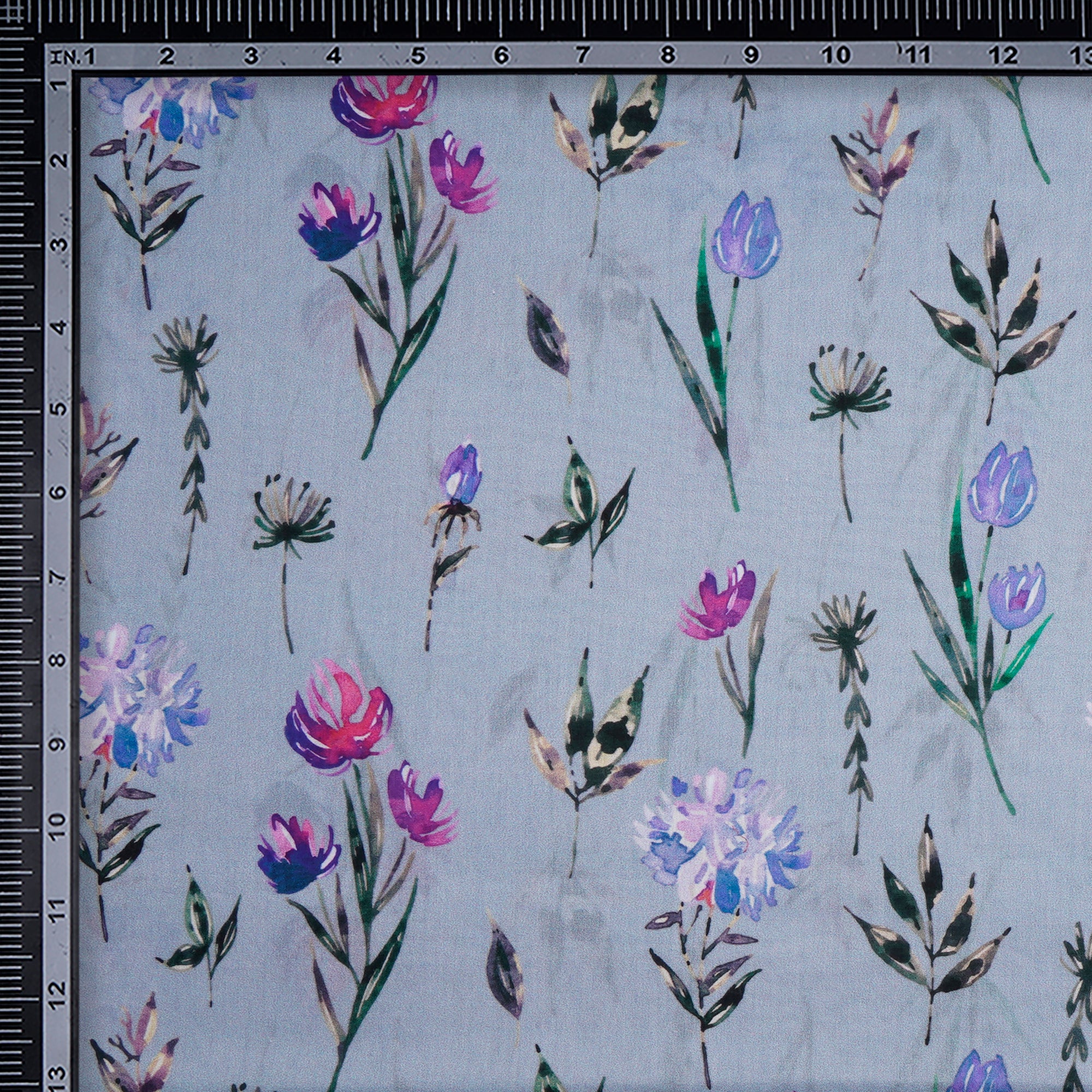 Powder Blue Floral Pattern Digital Print Lawn Cotton Fabric