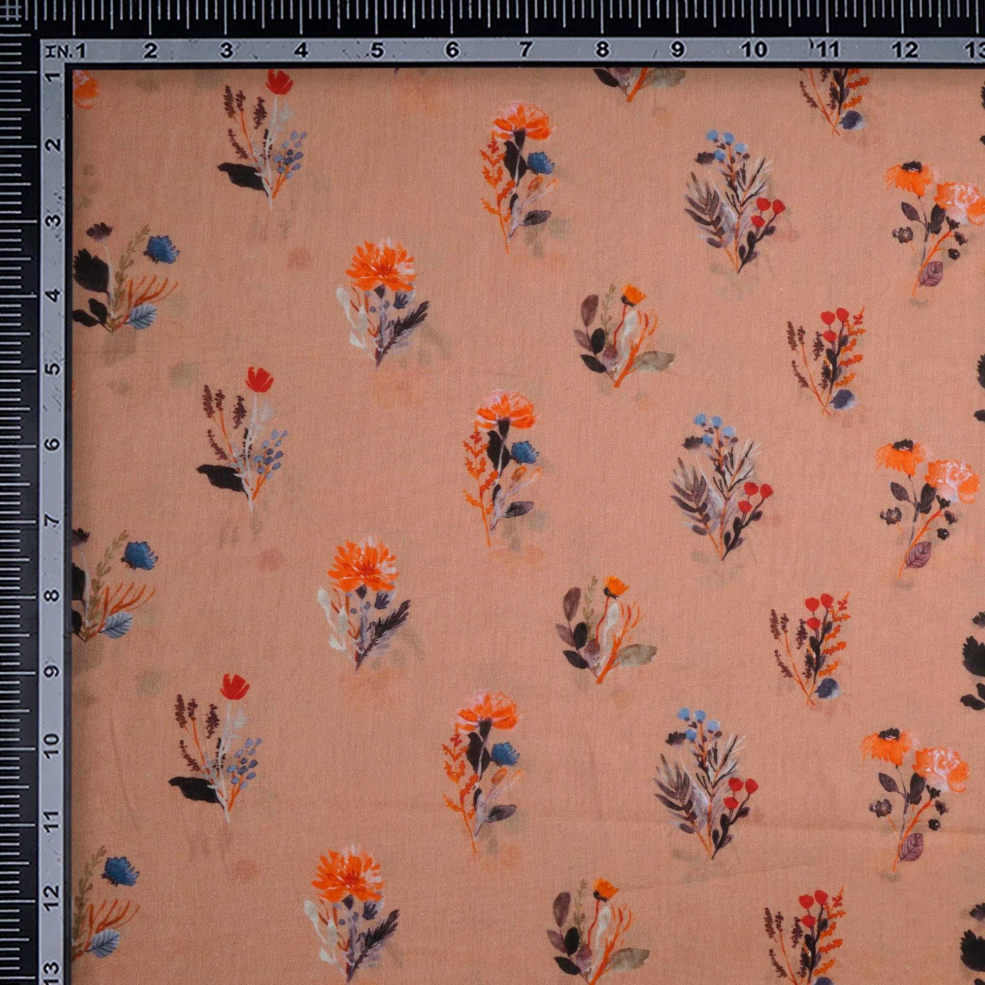 Beige Floral Pattern Digital Print Voile Cotton Fabric