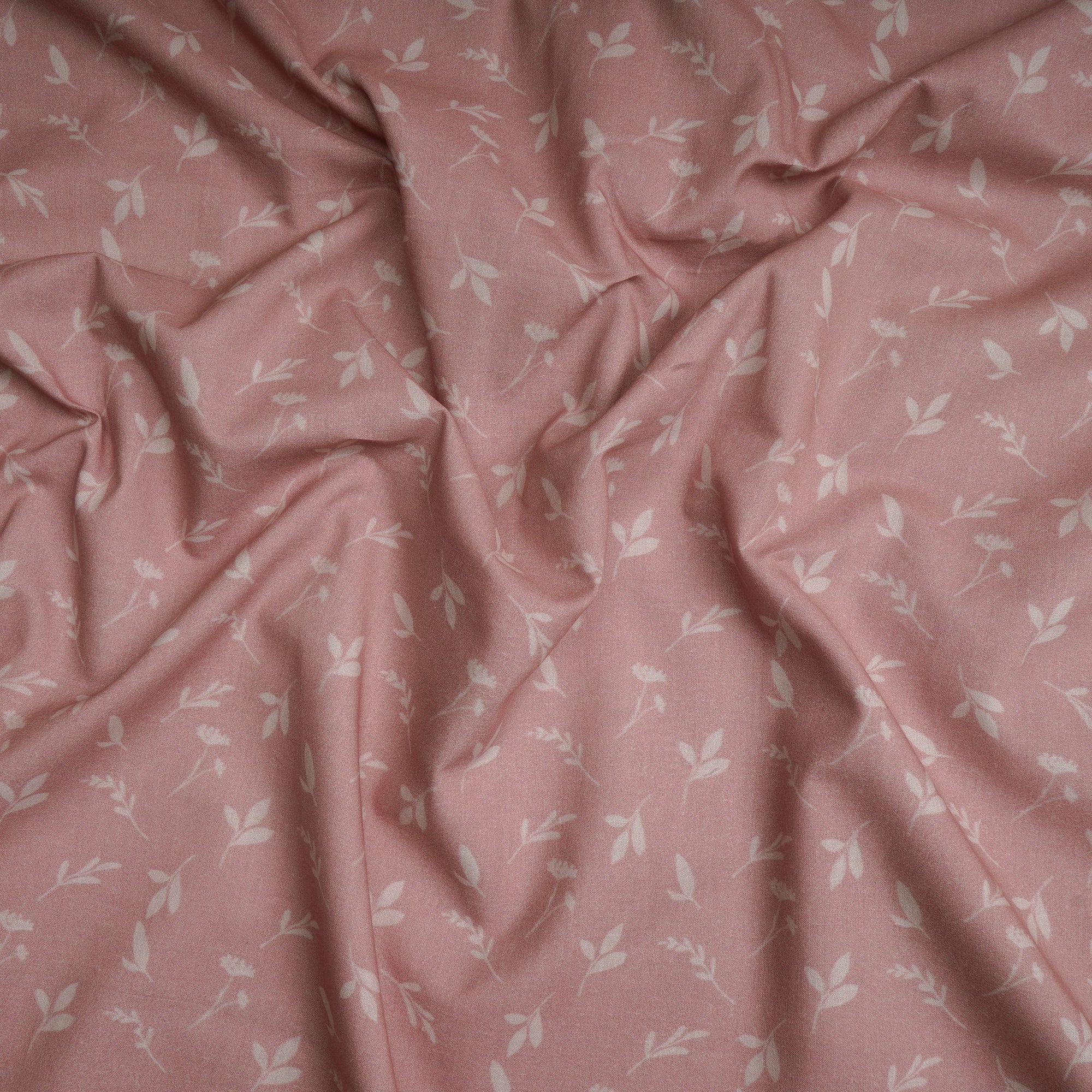 Pastel Pink Leaf Pattern Digital Print Cambric Fabric