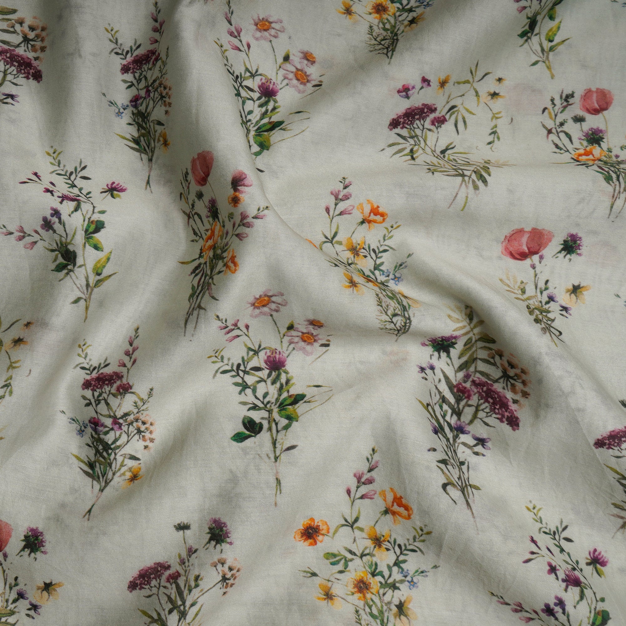 Grey Floral Pattern Digital Print Chanderi Fabric