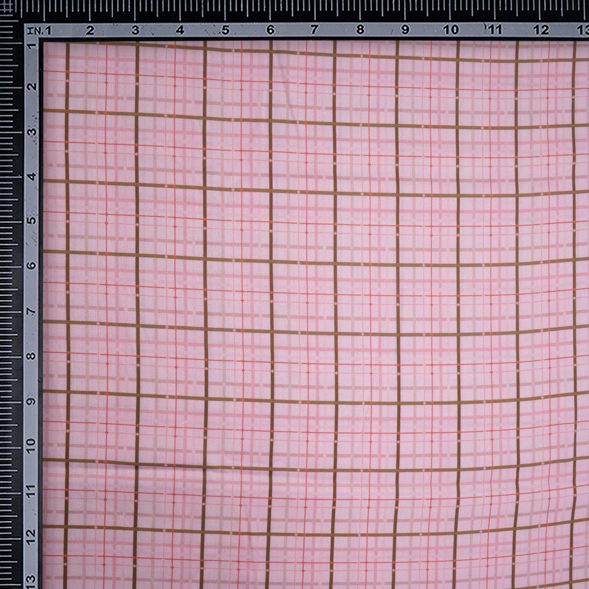 Baby Pink Check Pattern Digital Print Cotton Satin Fabric