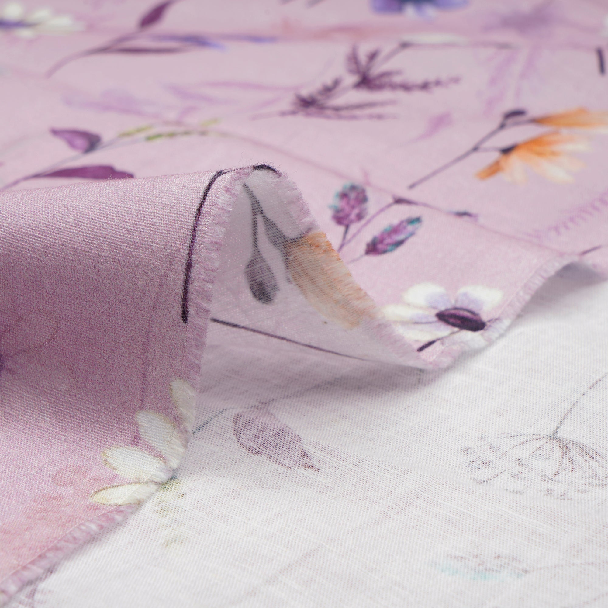 Lavender Floral Pattern Digital Print Flax Cotton Fabric