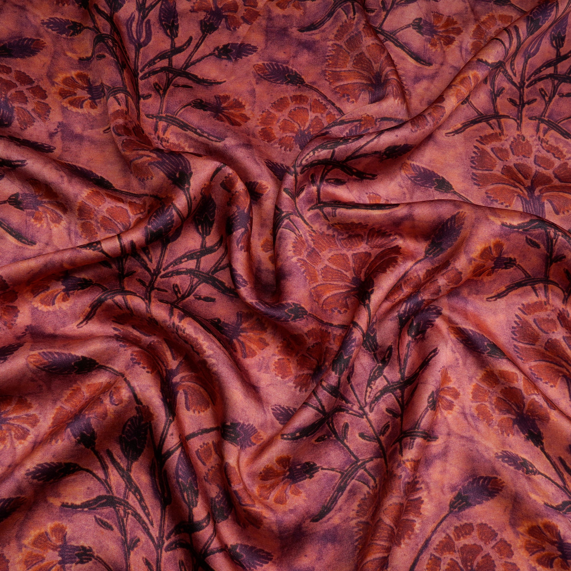 Pink Floral Pattern Digital Print Modal Satin Fabric