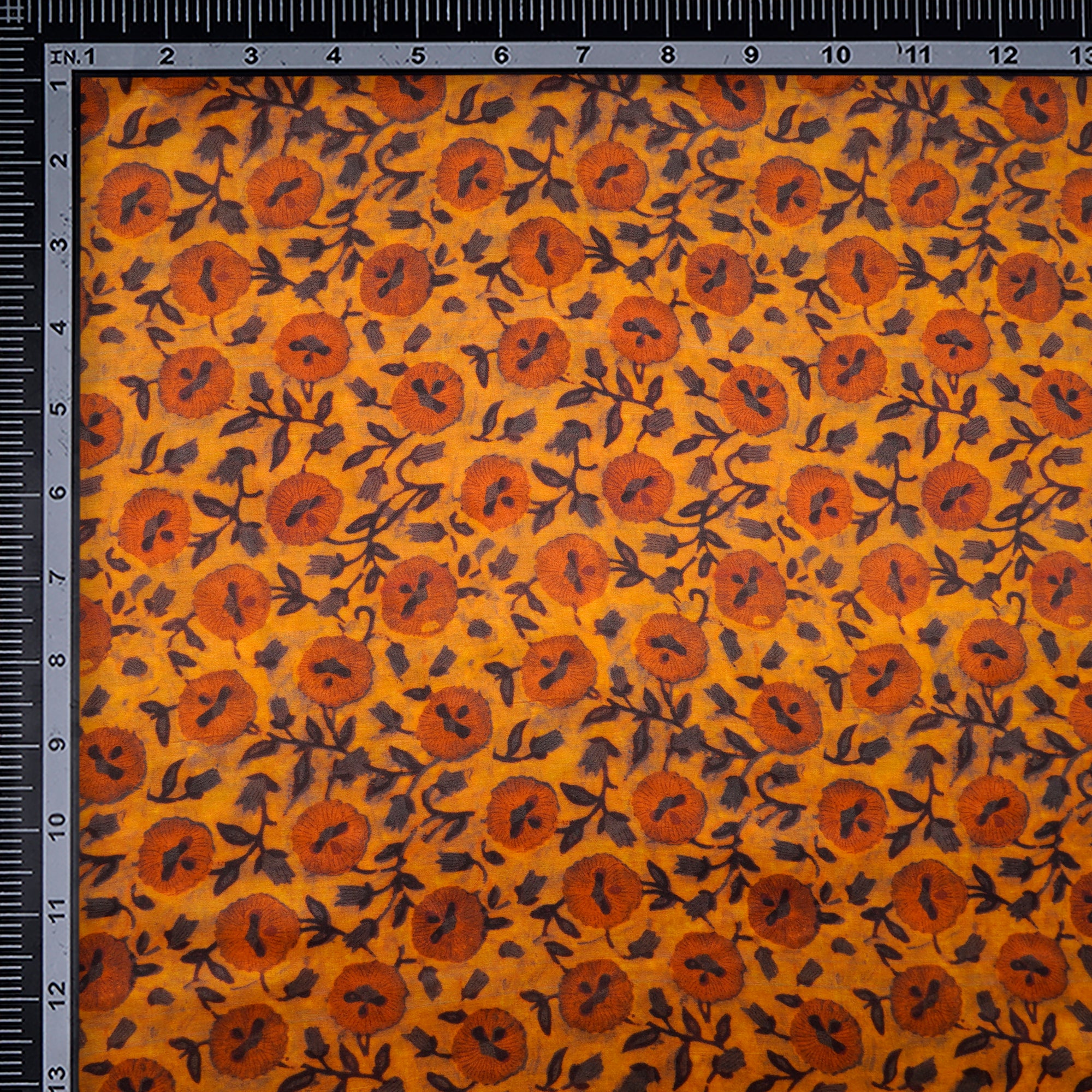 Mustard Yellow Floral Pattern Digital Print Modal Satin Fabric