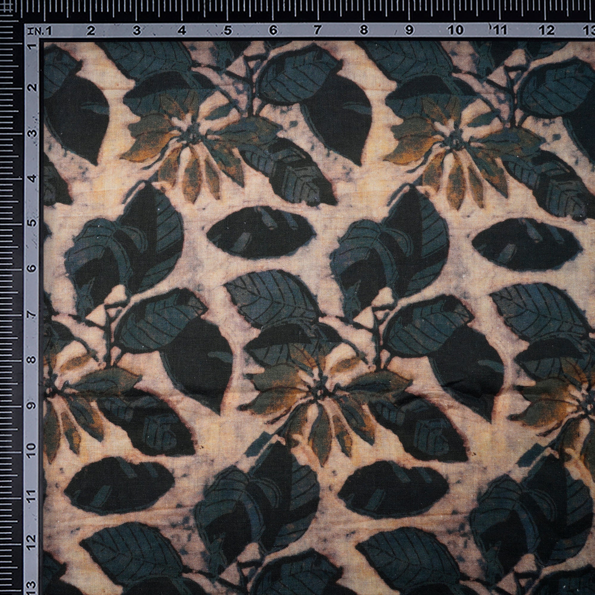 Brown-Black Floral Pattern Digital Print Pure Linen Fabric