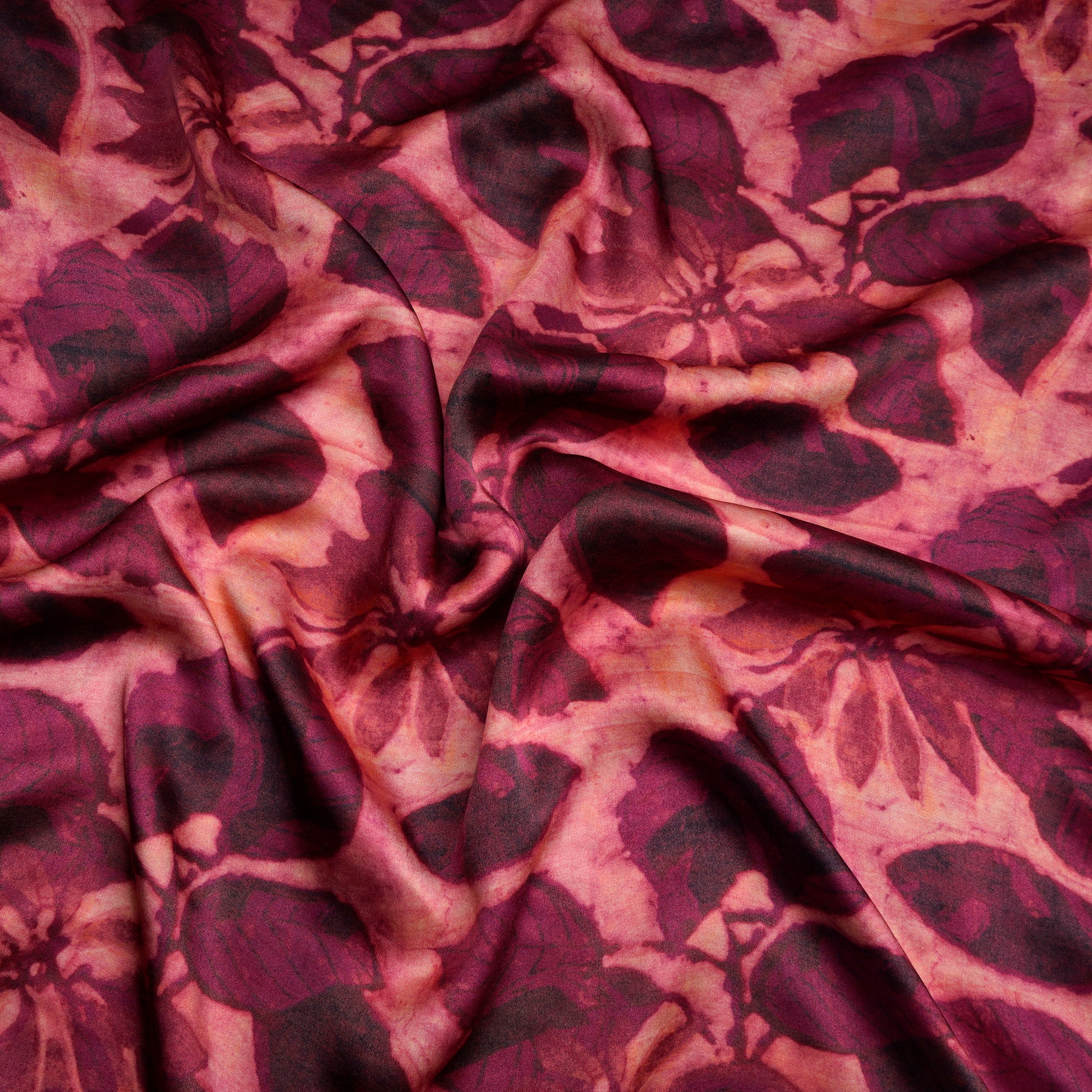 Wine Leaf Pattern Digital Print Modal Satin Fabric