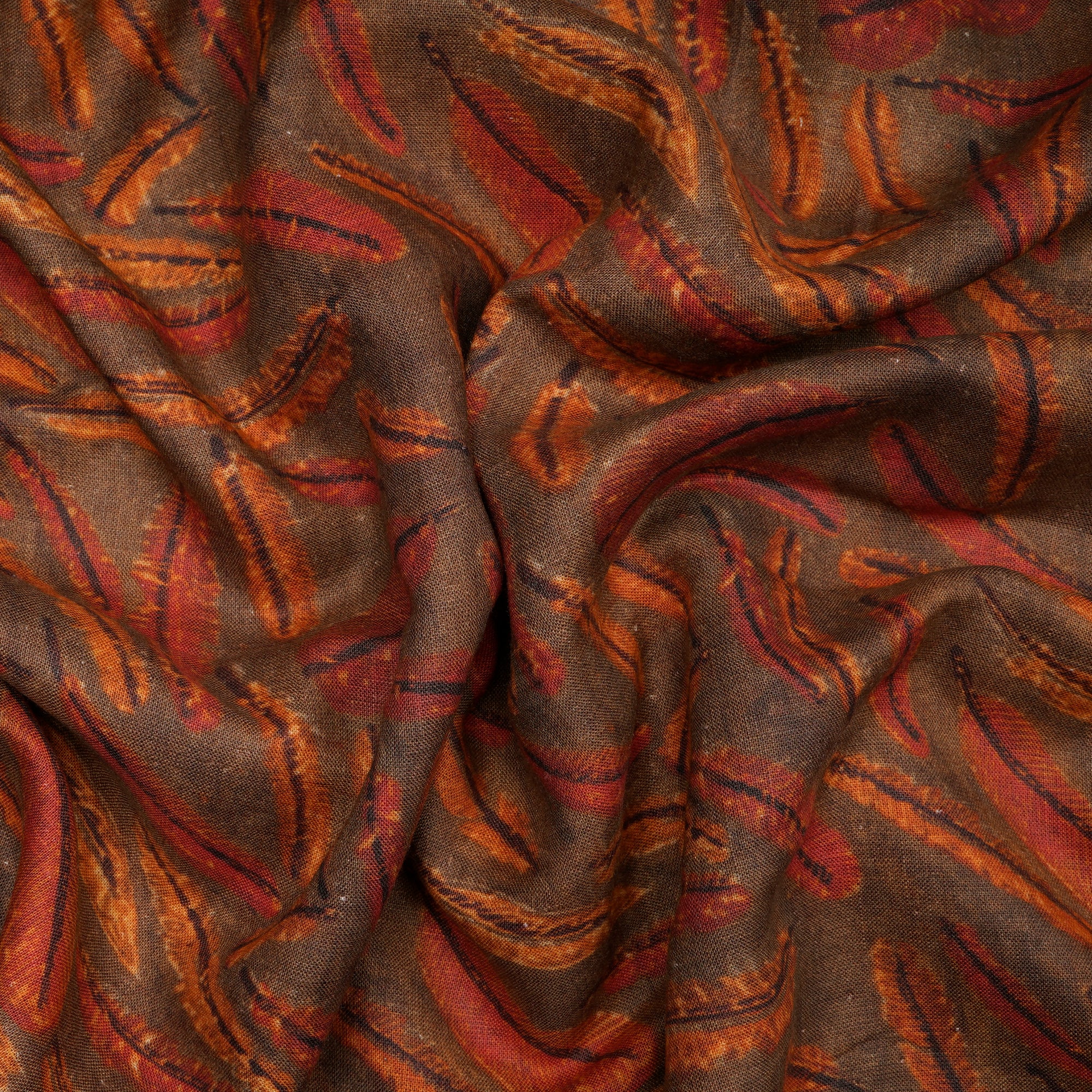 Multi Color Leaf Pattern Digital Print Linen Fabric