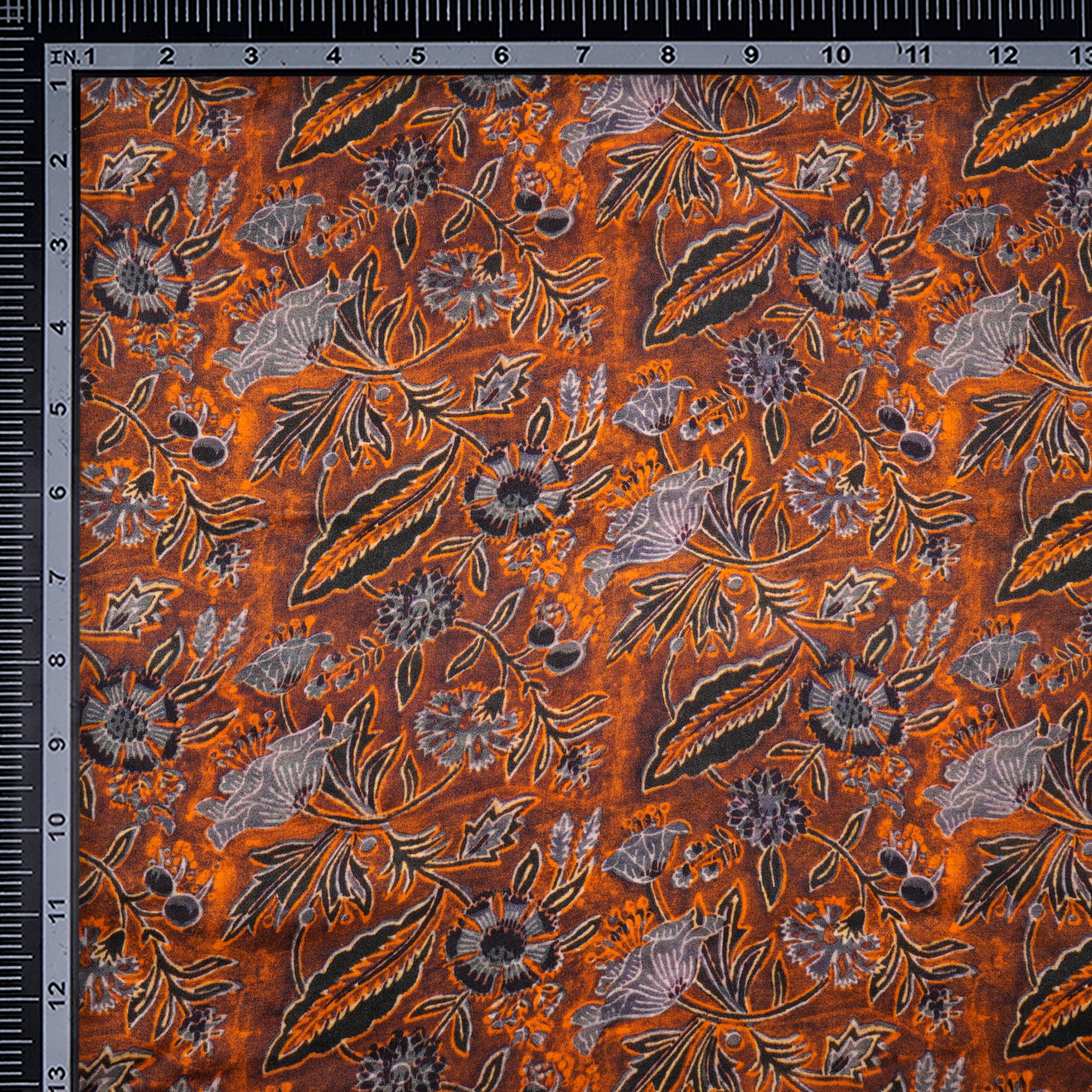 Rust Floral Pattern Digital Print Modal Satin Fabric