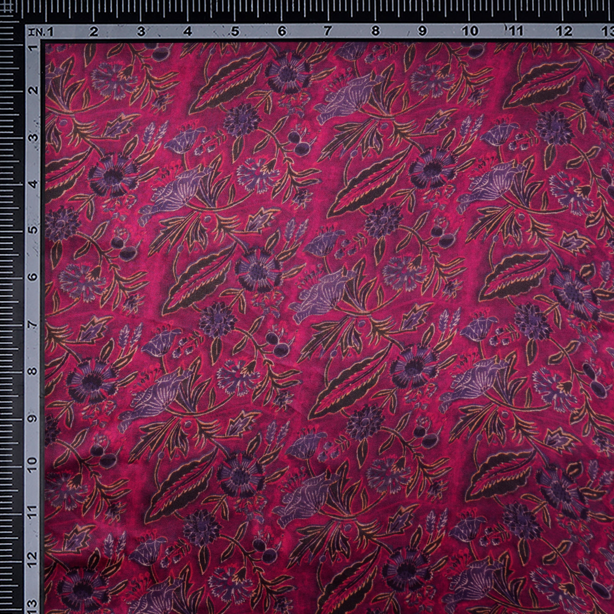 Dark Pink Floral Pattern Digital Print Modal Satin Fabric