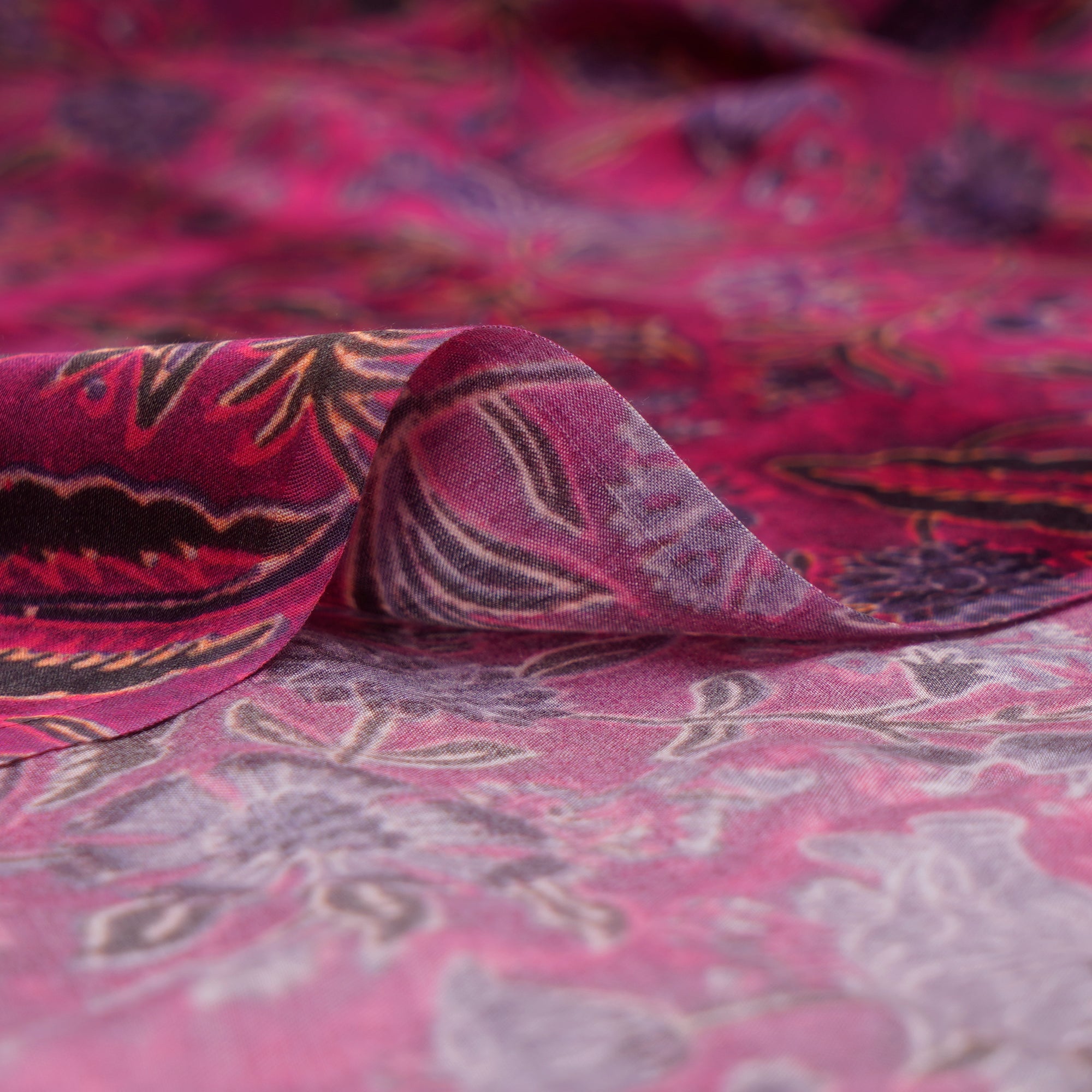 Dark Pink Floral Pattern Digital Print Modal Satin Fabric