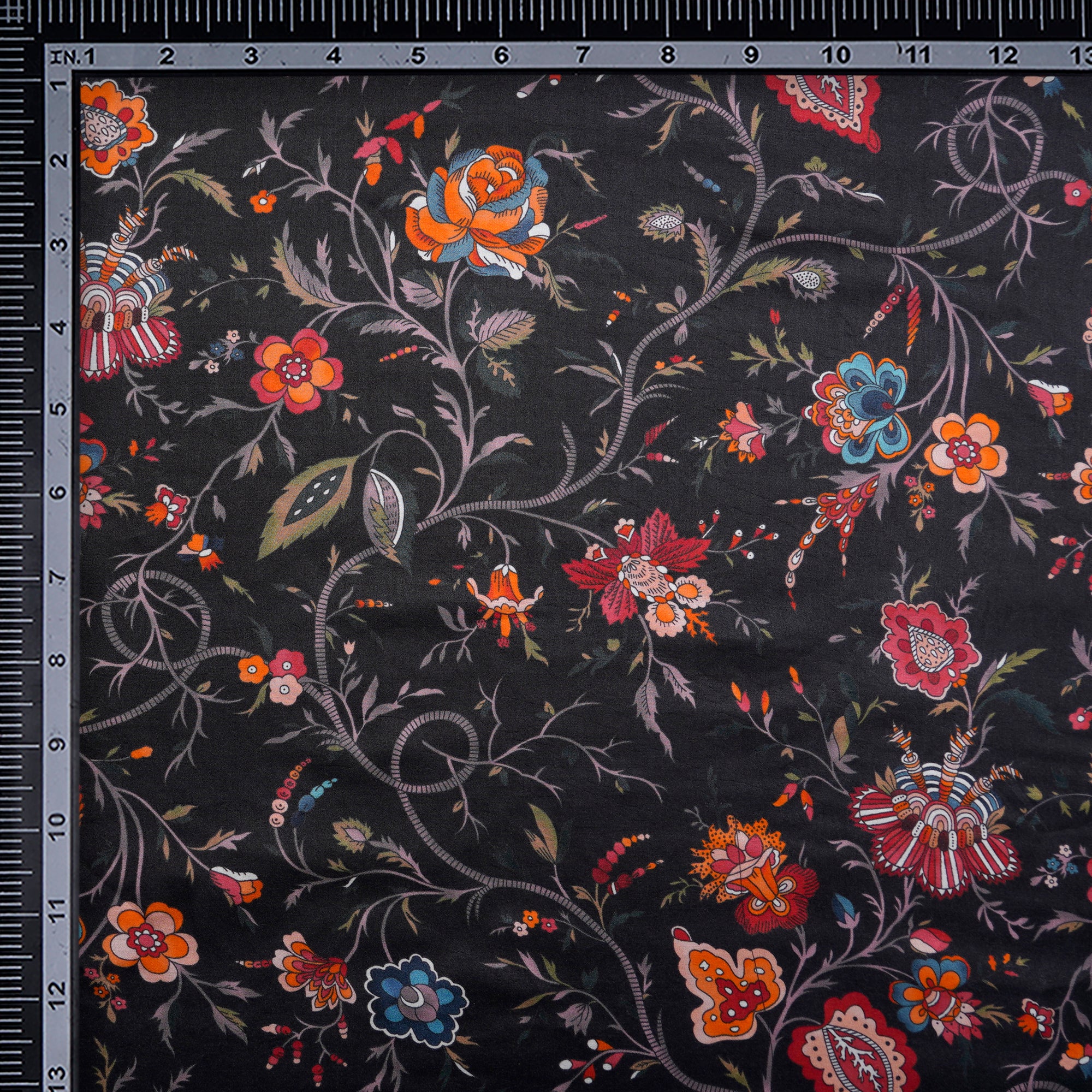 Black Sand Floral Pattern Digital Print Modal Satin Fabric