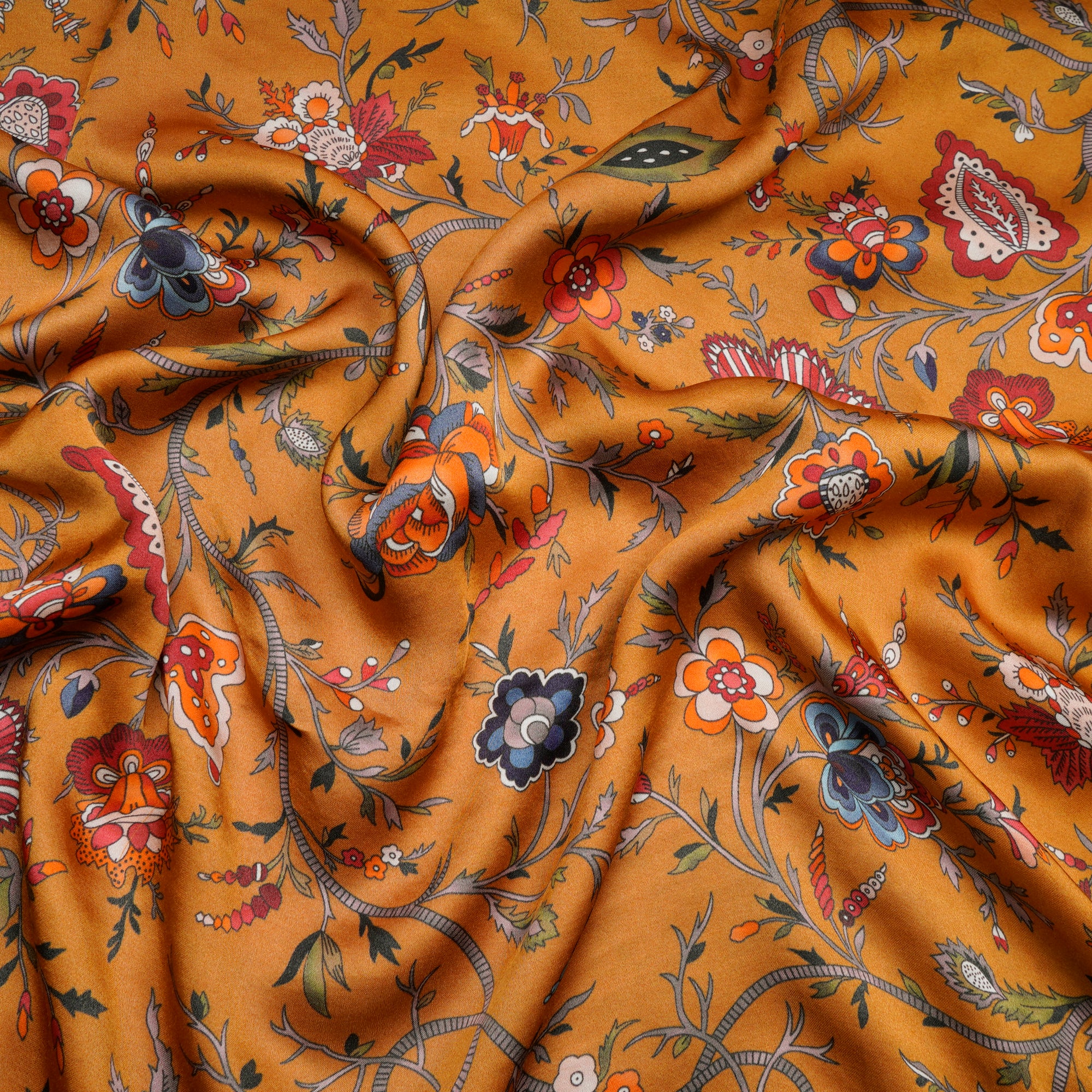 Musdard Floral Pattern Digital Print Modal Satin Fabric