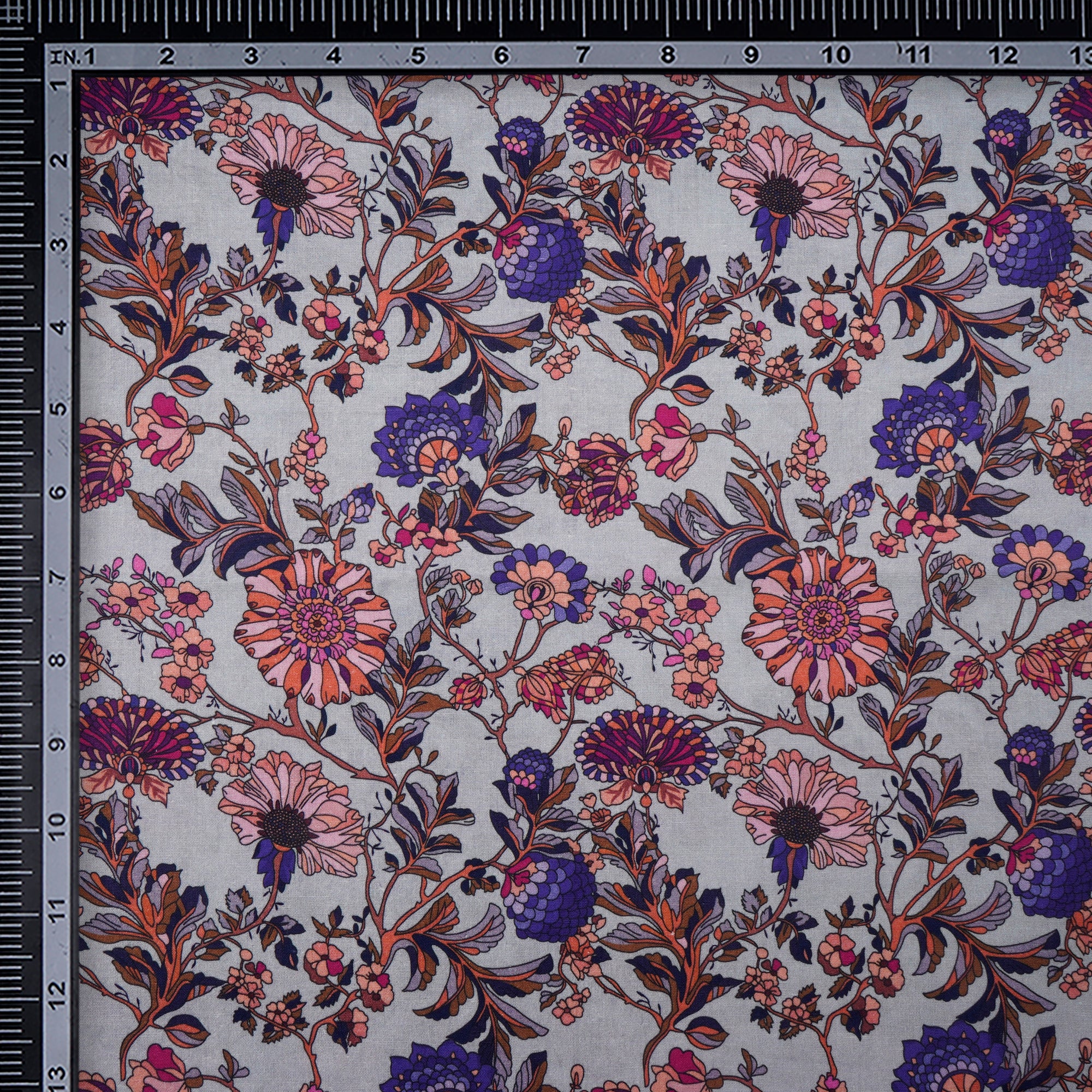 Ice Wash Floral Pattern Digital Print Flax Cotton Fabric