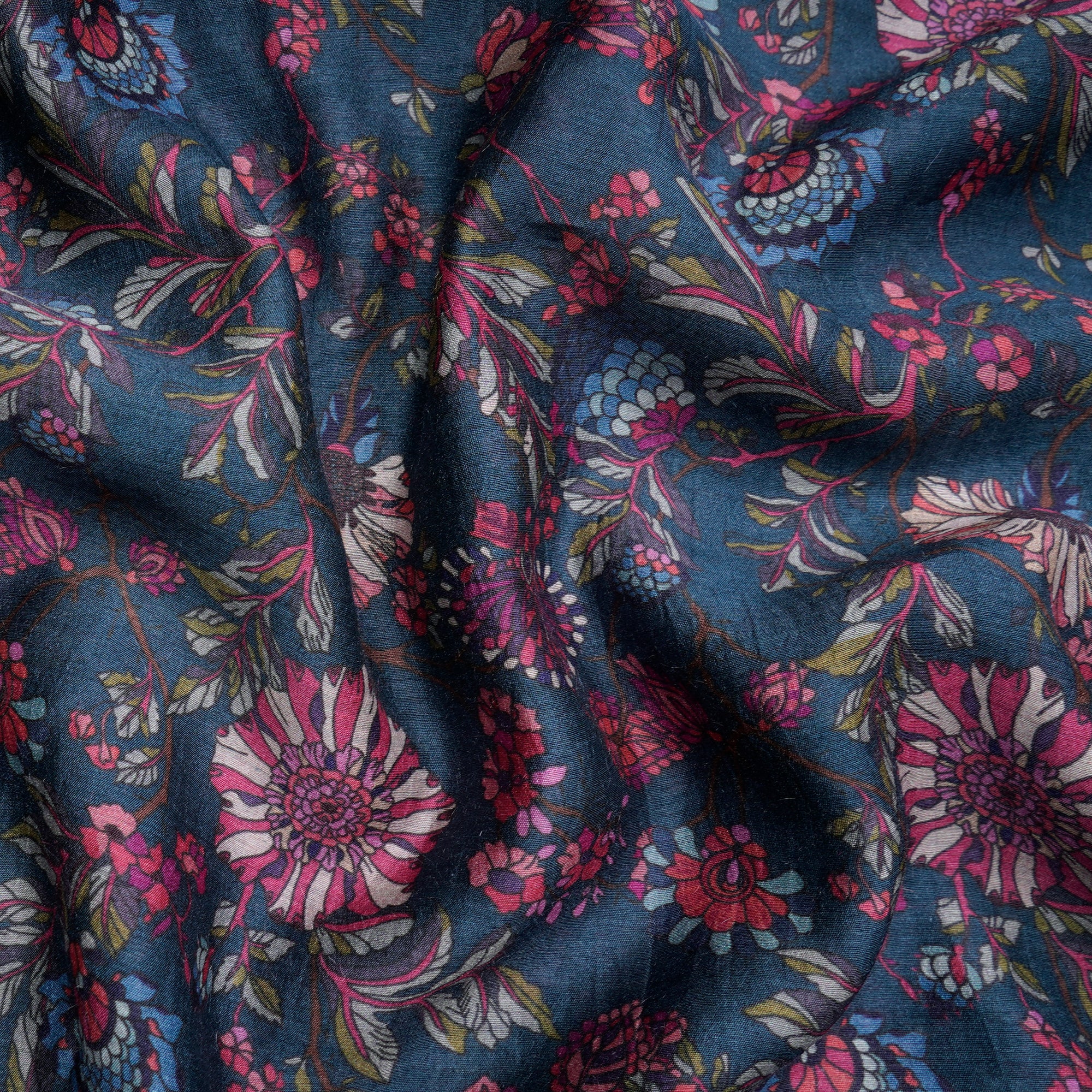 Multi Color Floral Pattern Digital Print Muga Silk Fabric