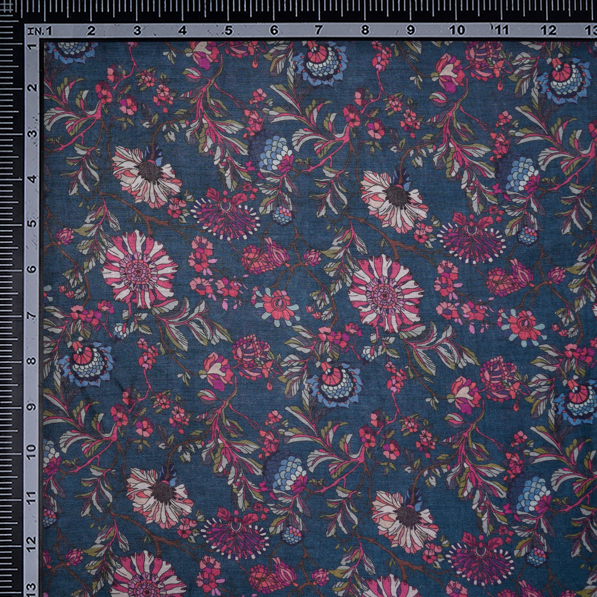 Multi Color Floral Pattern Digital Print Muga Silk Fabric