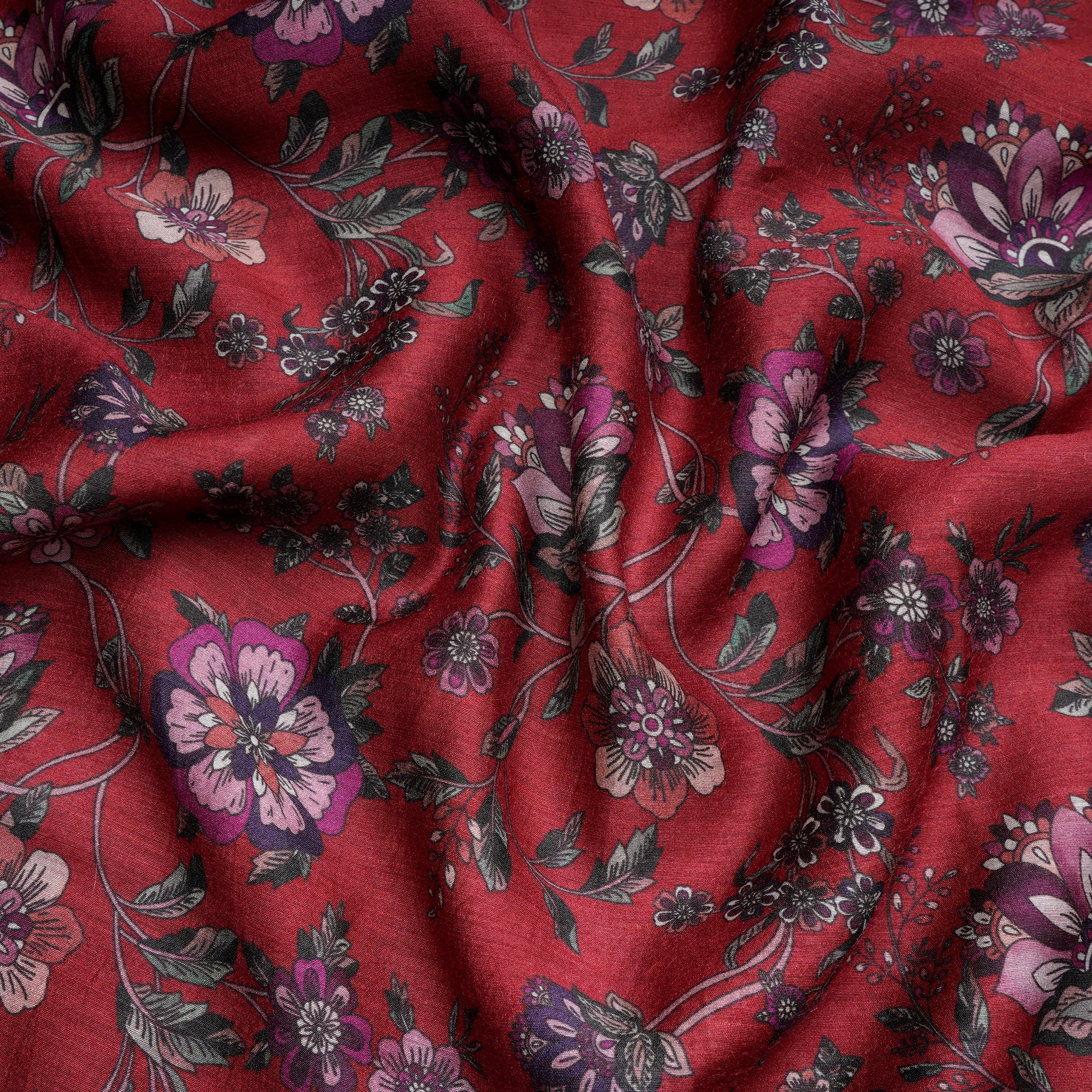 Sun-Dried Tomato Floral Pattern Digital Print Muga Silk Fabric