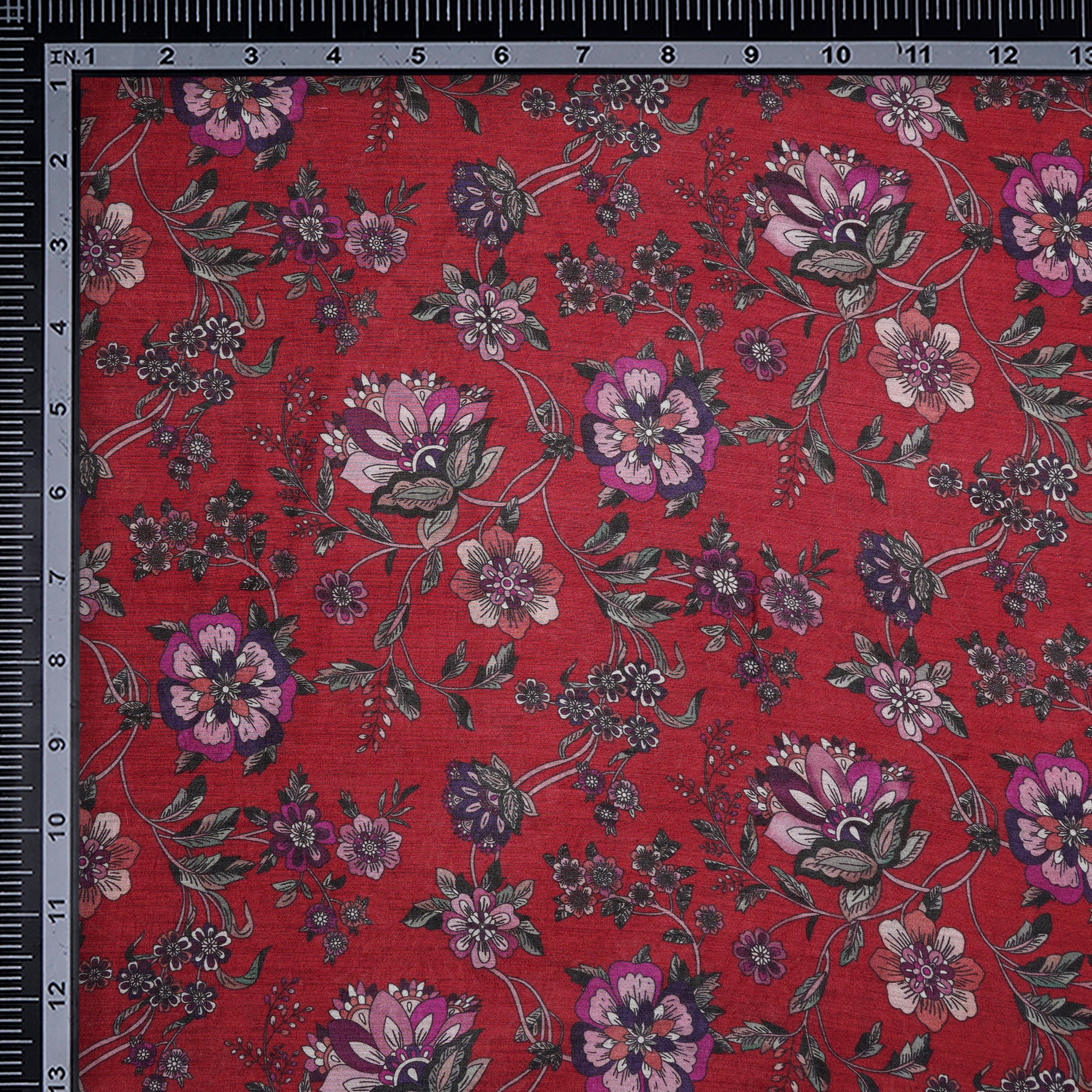 Sun-Dried Tomato Floral Pattern Digital Print Muga Silk Fabric