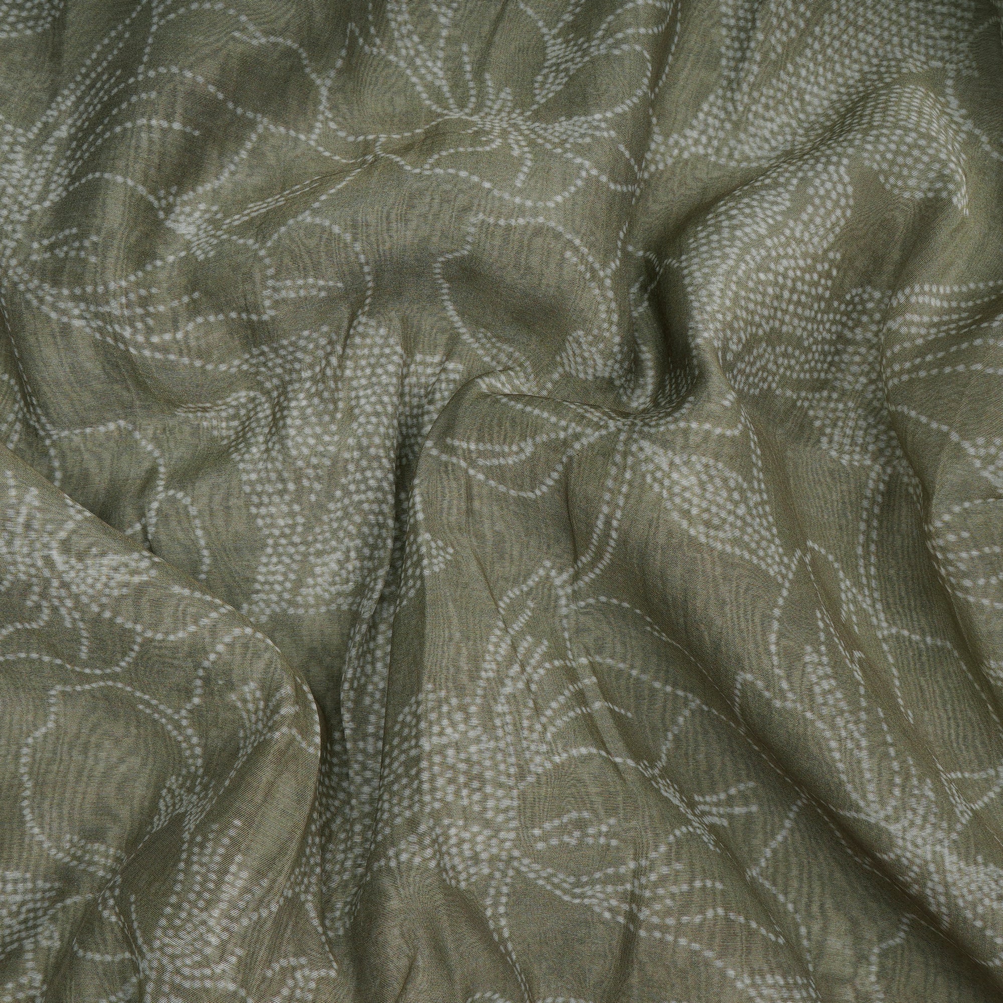 Olive Green Floral Pattern Digital Print Fine Chanderi Fabric