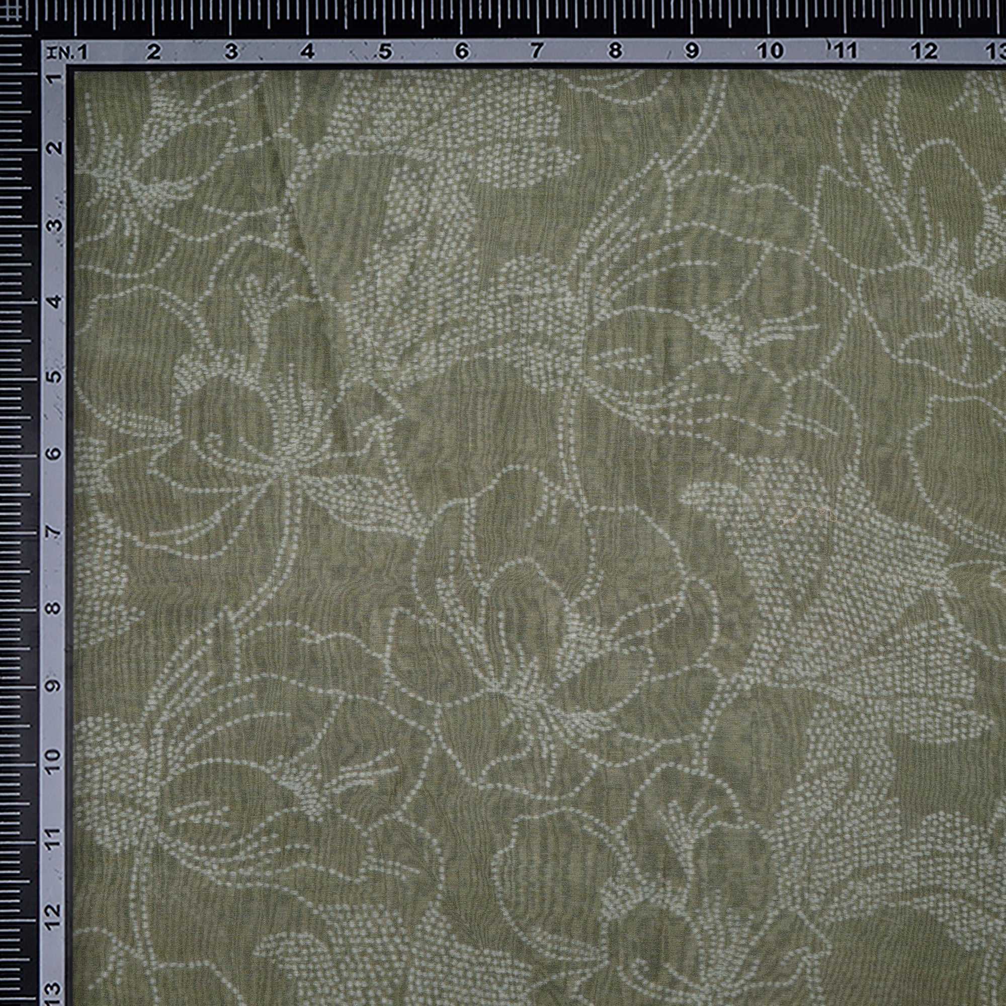 Olive Green Floral Pattern Digital Print Fine Chanderi Fabric