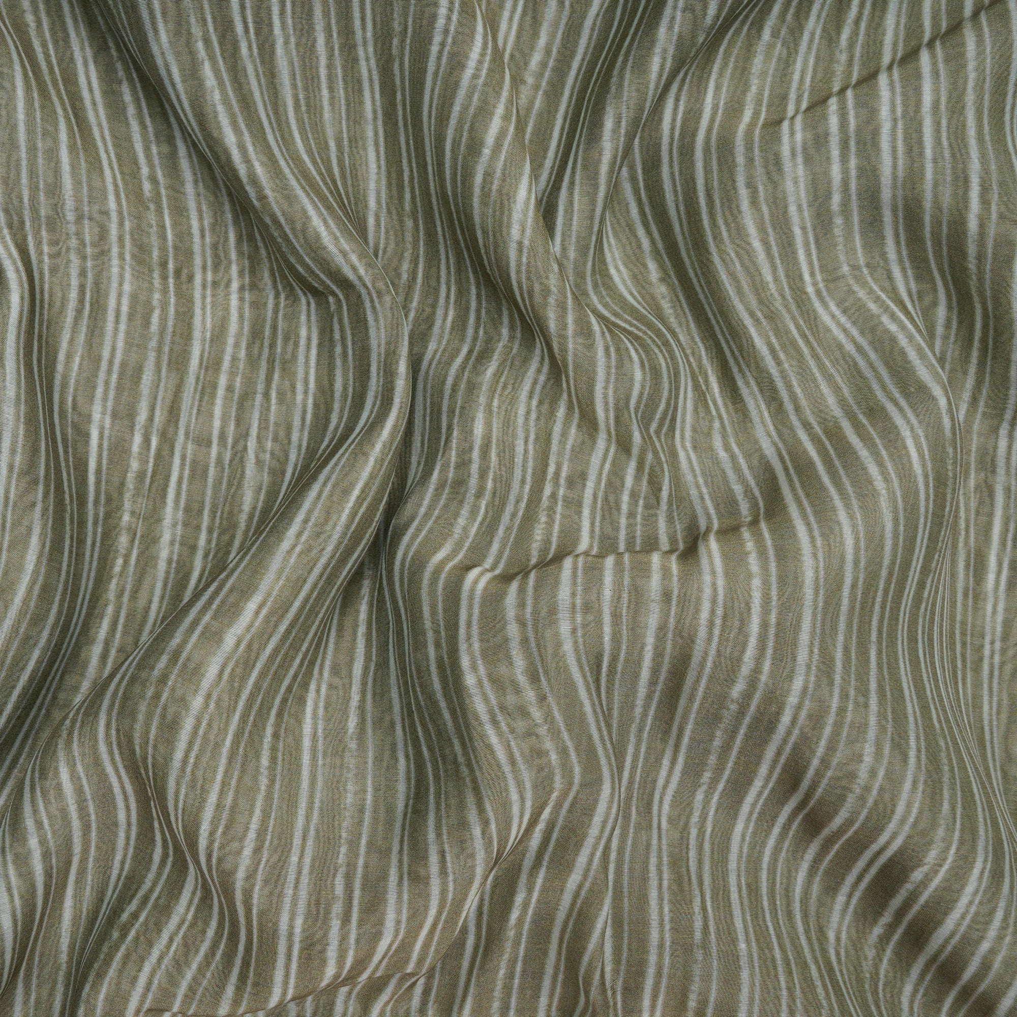 Green-White Stripe Pattern Digital Print Fine Chanderi Fabric