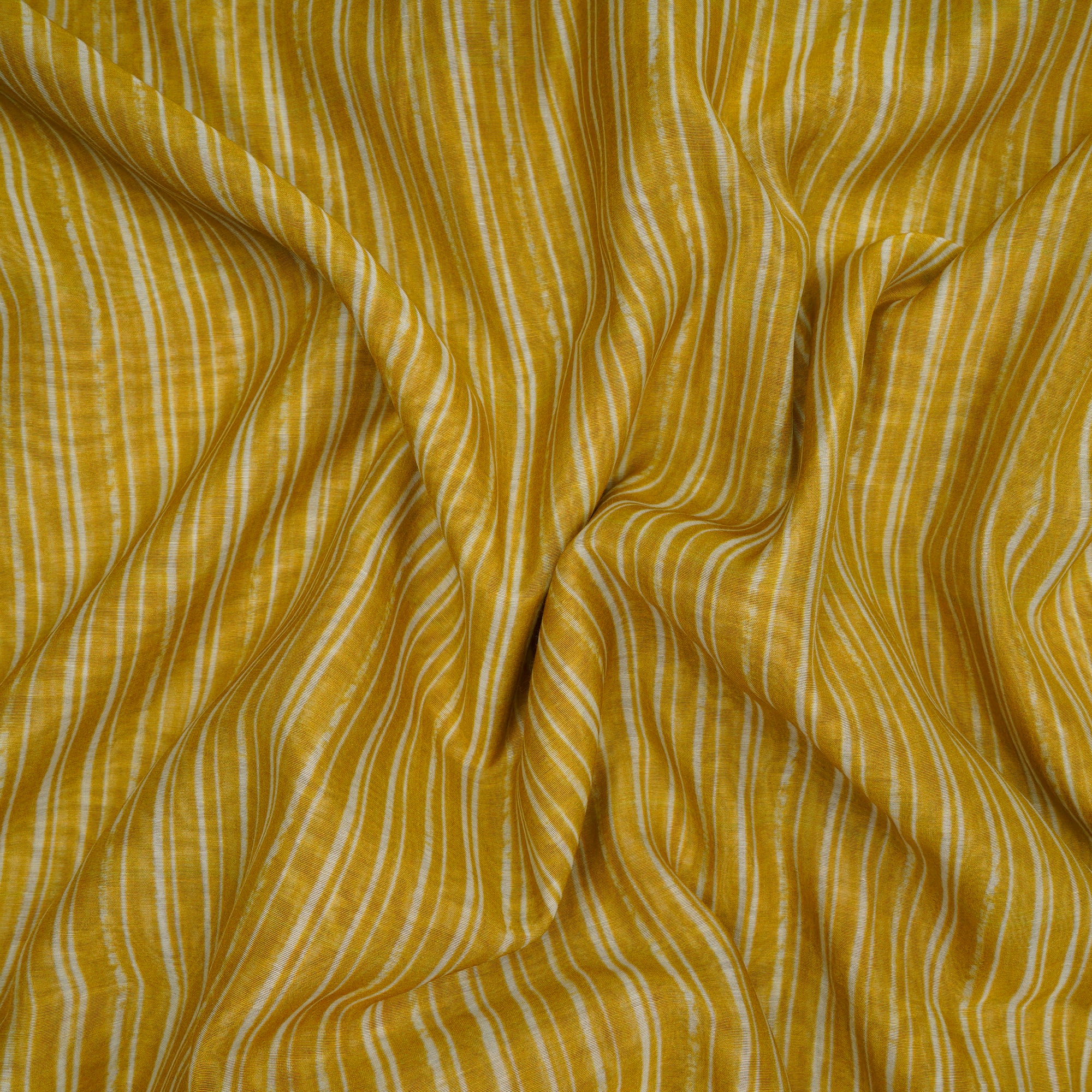 Yellow-White Stripe Pattern Digital Print Fine Chanderi Fabric
