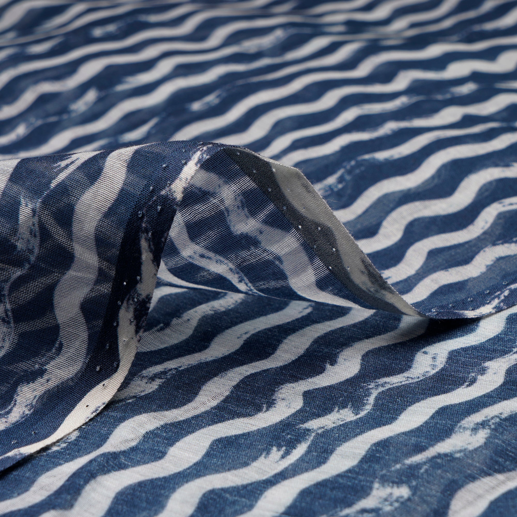 Oceana-White Stripe Pattern Digital Print Fine Chanderi Fabric