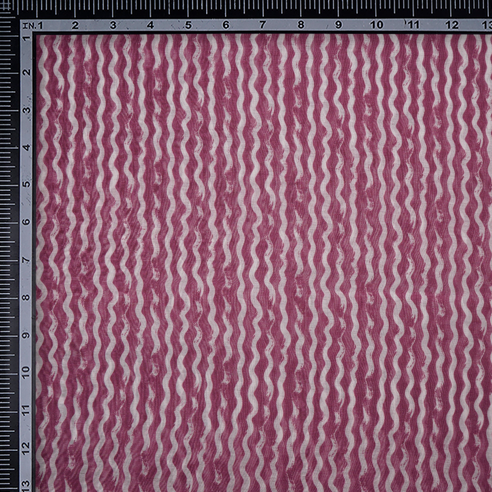 Heather Rose-White Stripe Pattern Digital Print Fine Chanderi Fabric