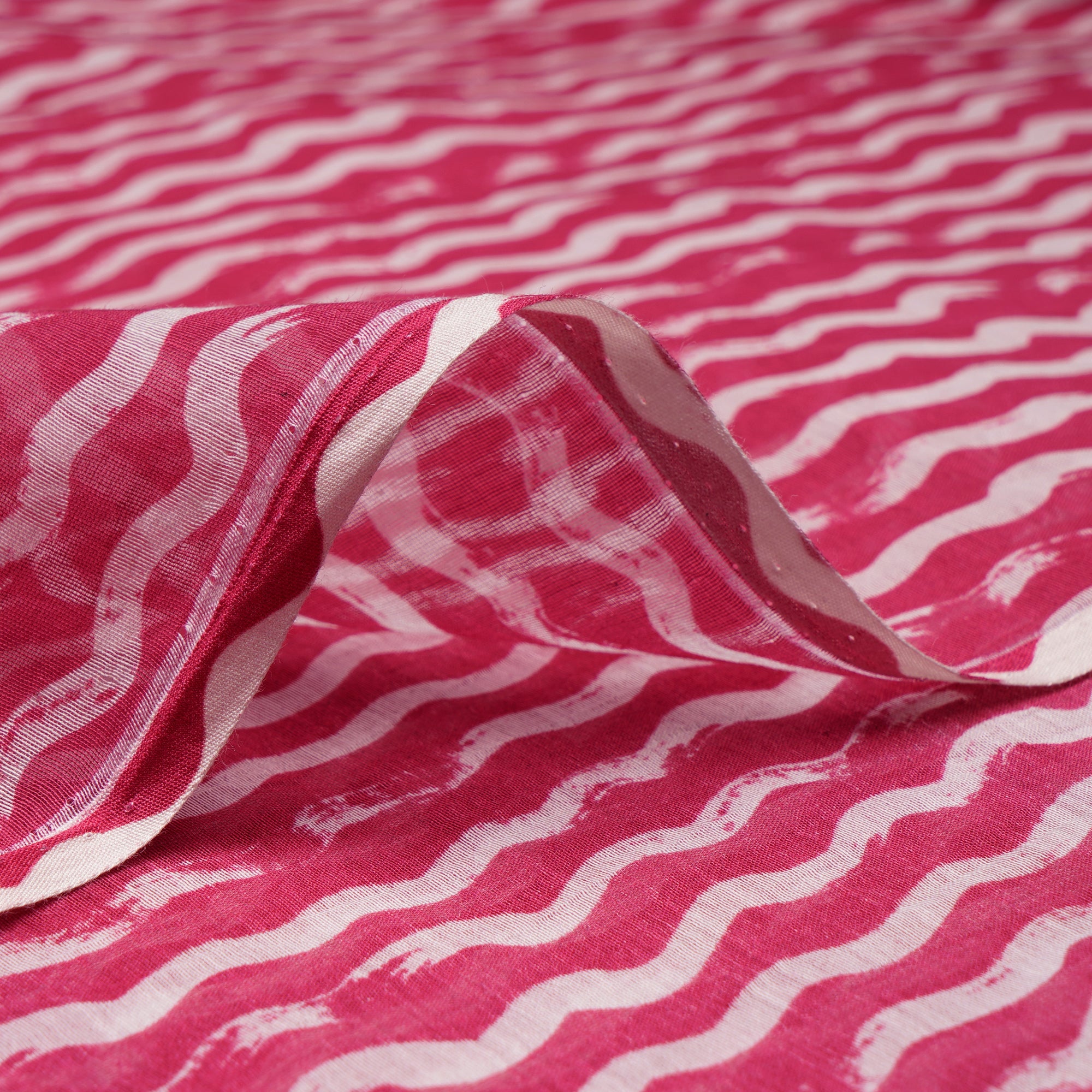 Pink-White Stripe Pattern Digital Print Fine Chanderi Fabric