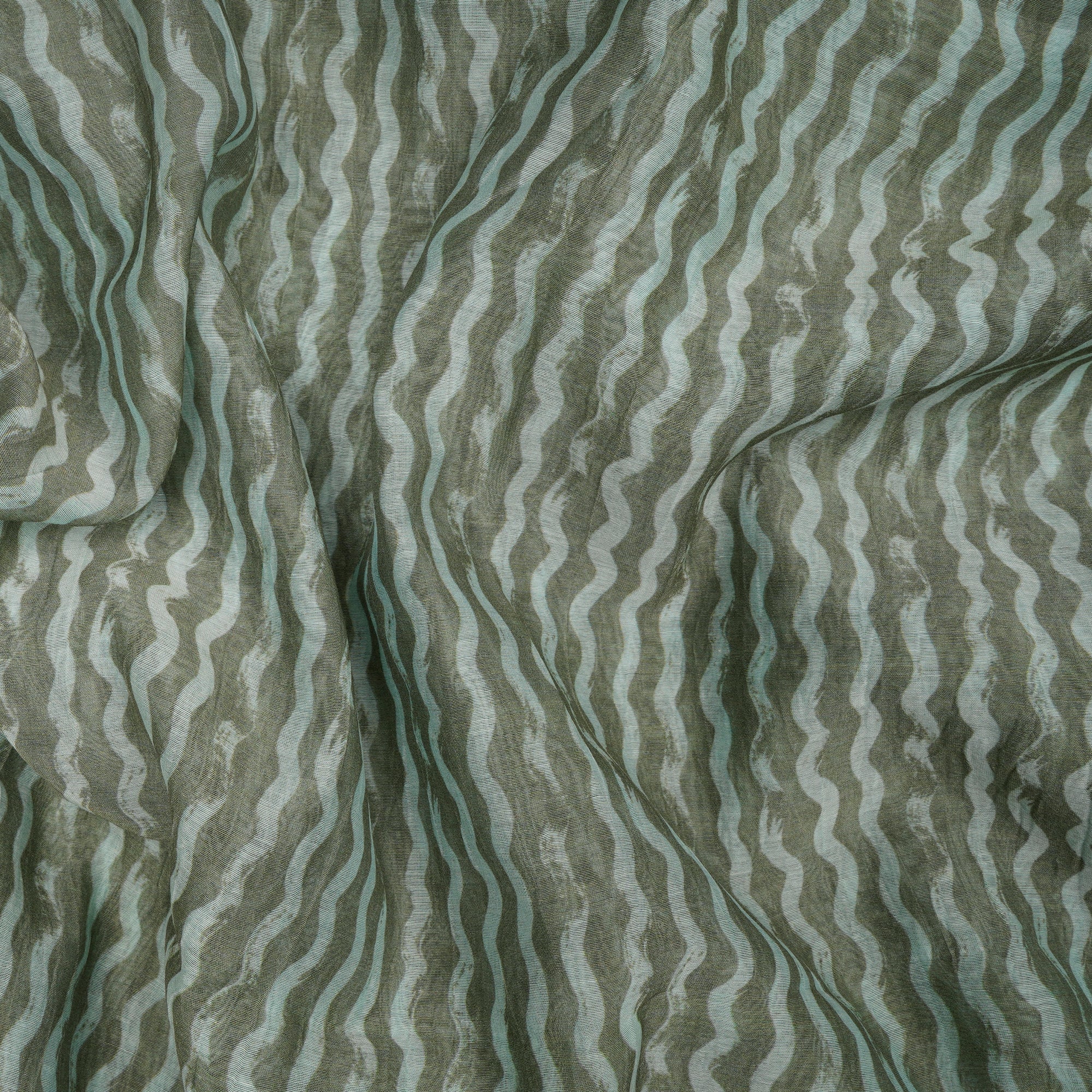 Sage-White Stripe Pattern Digital Print Fine Chanderi Fabric