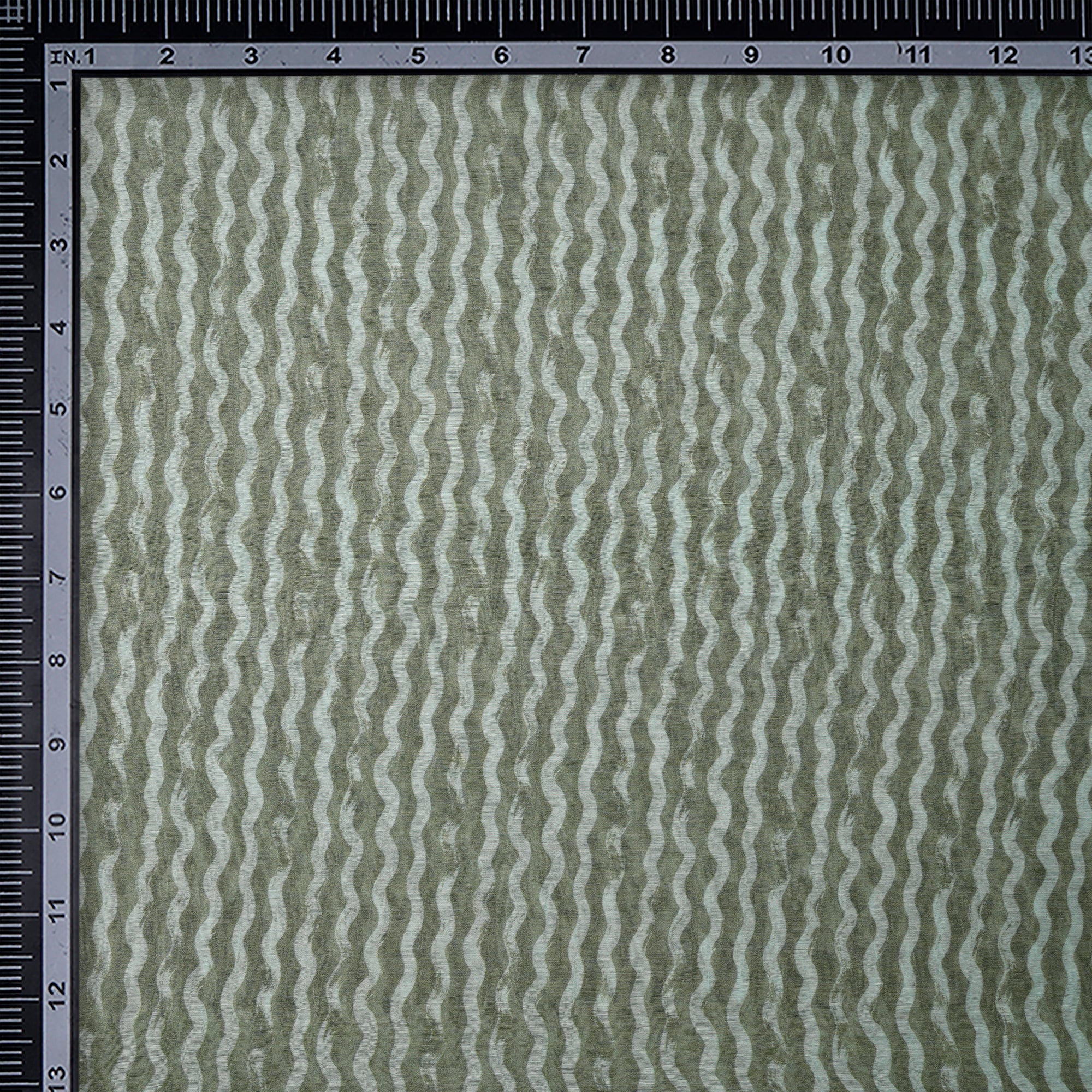 Sage-White Stripe Pattern Digital Print Fine Chanderi Fabric