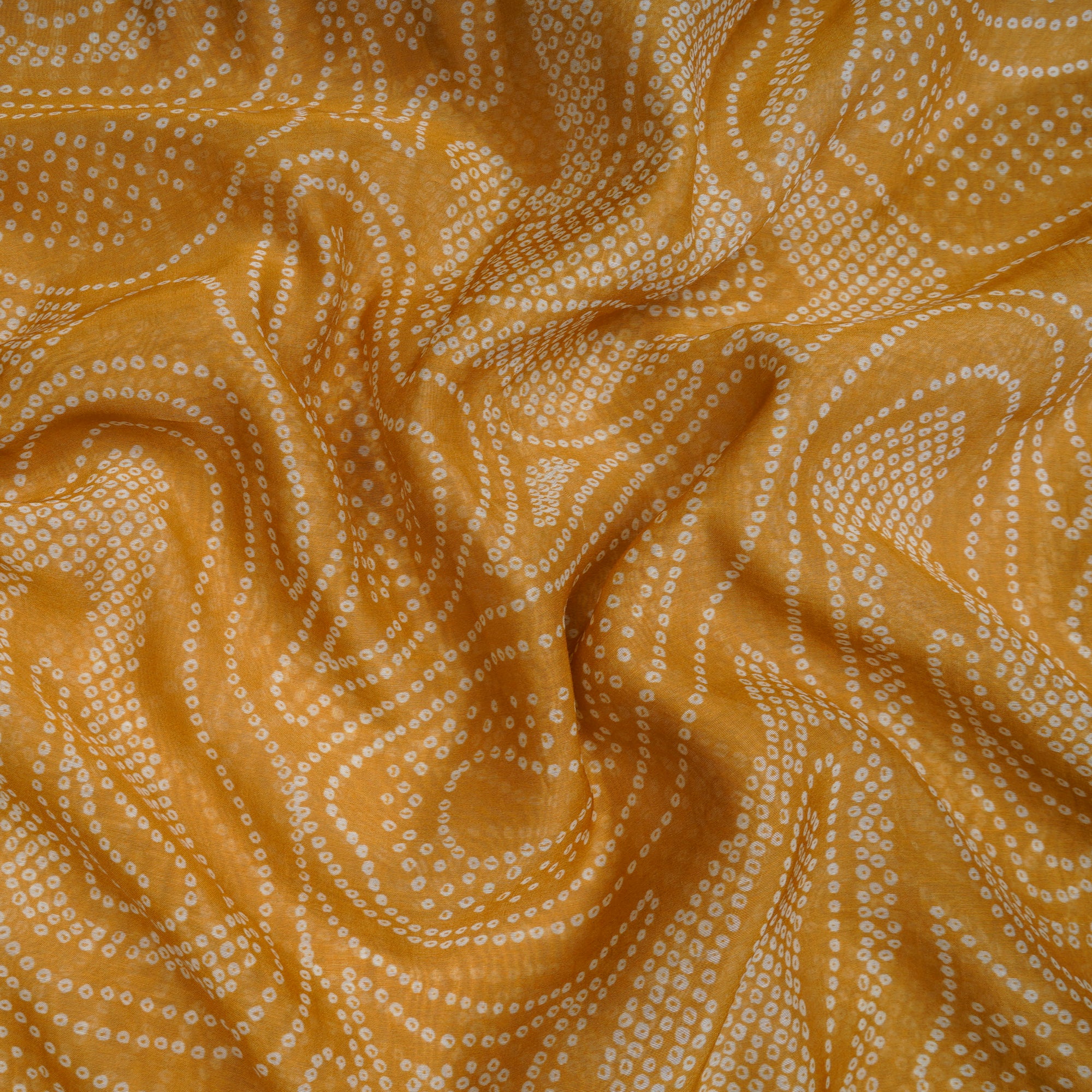 Golden Apricot Bandhani Pattern Digital Print Chanderi Fabric