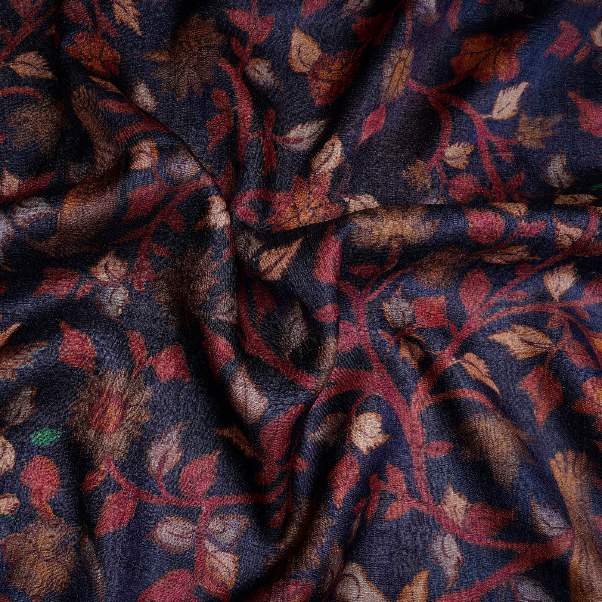 Voilet Floral Pattern Digital Print Tusser Silk Fabric