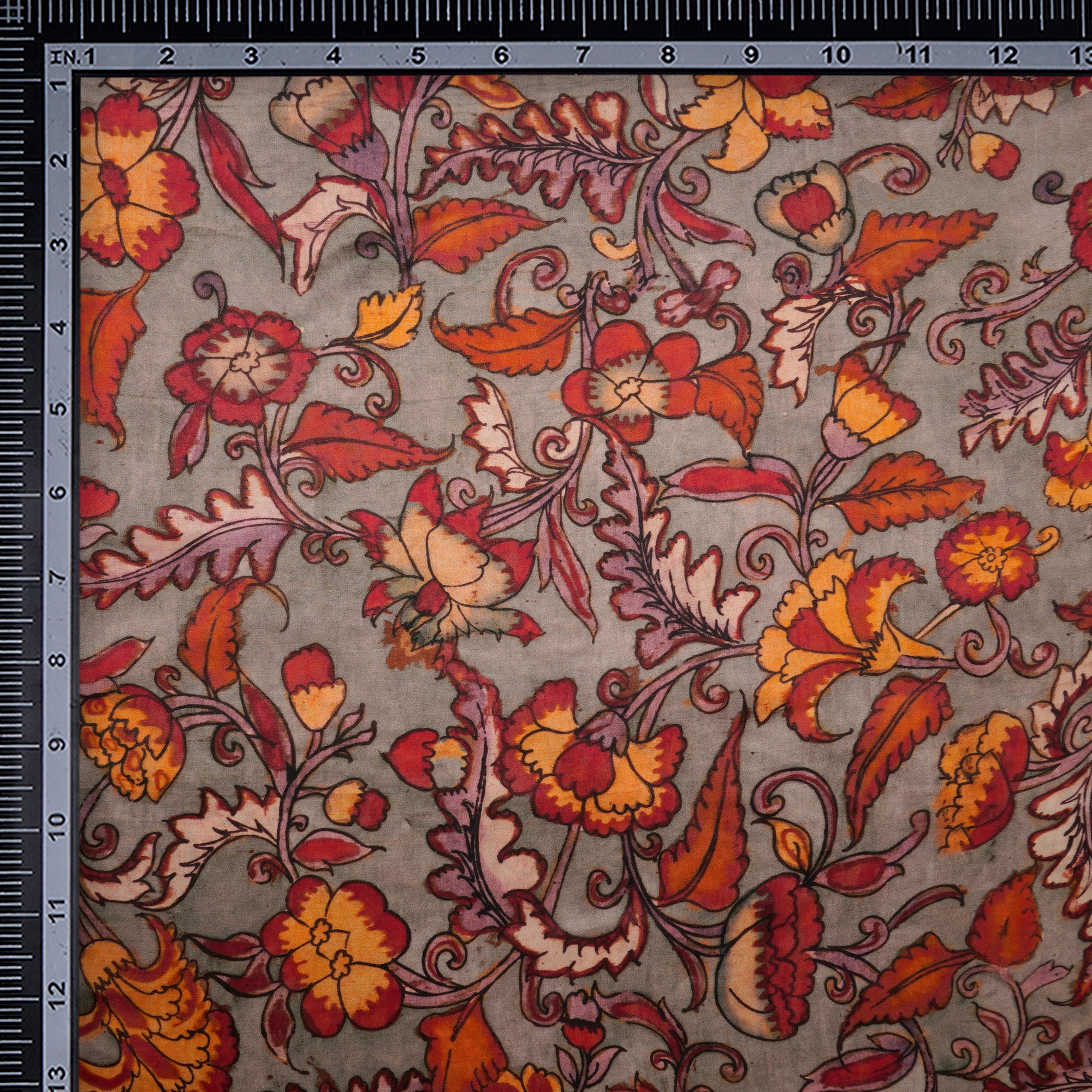 Grey Floral Pattern Digital Print Modal Satin Fabric