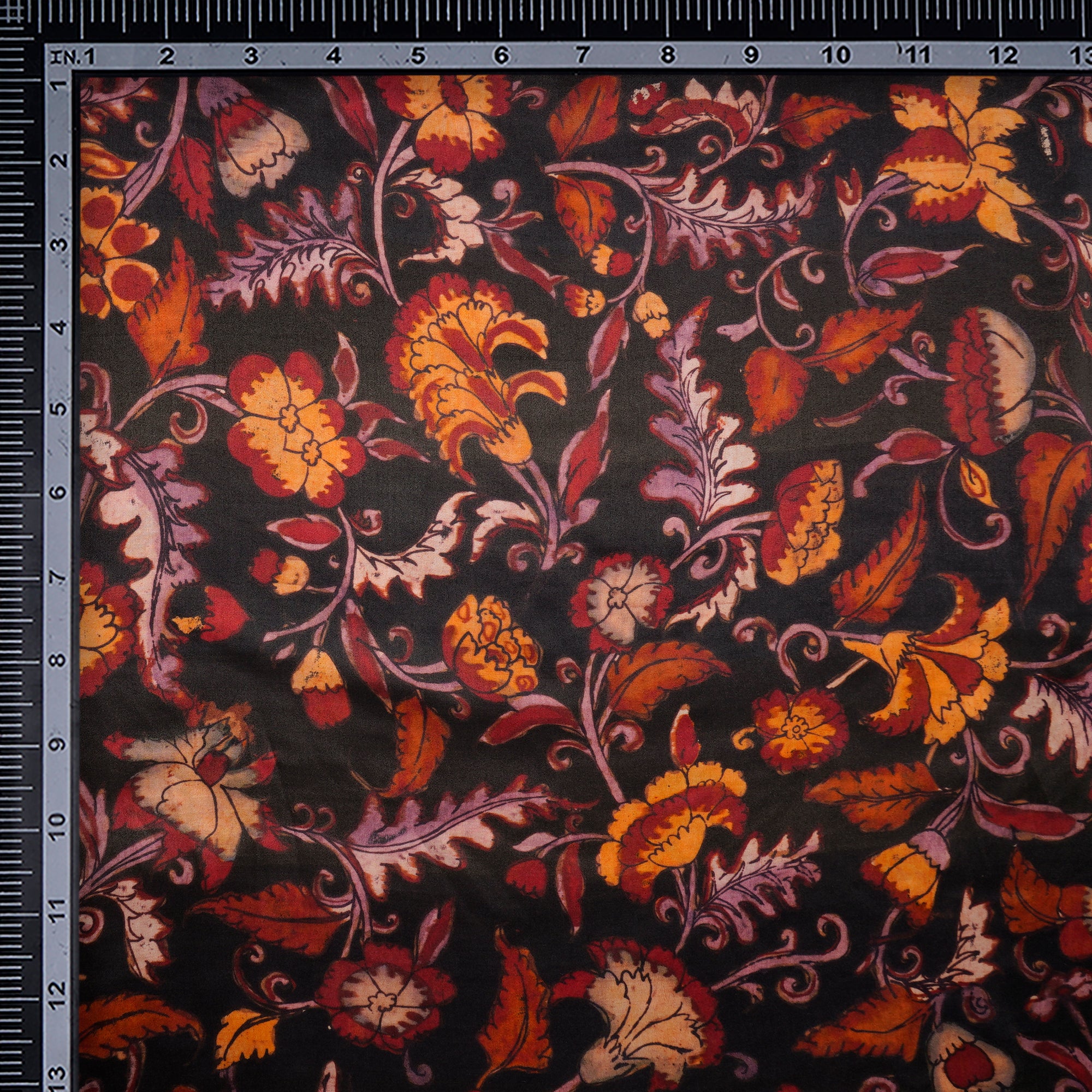 Black Floral Pattern Digital Print Modal Satin Fabric